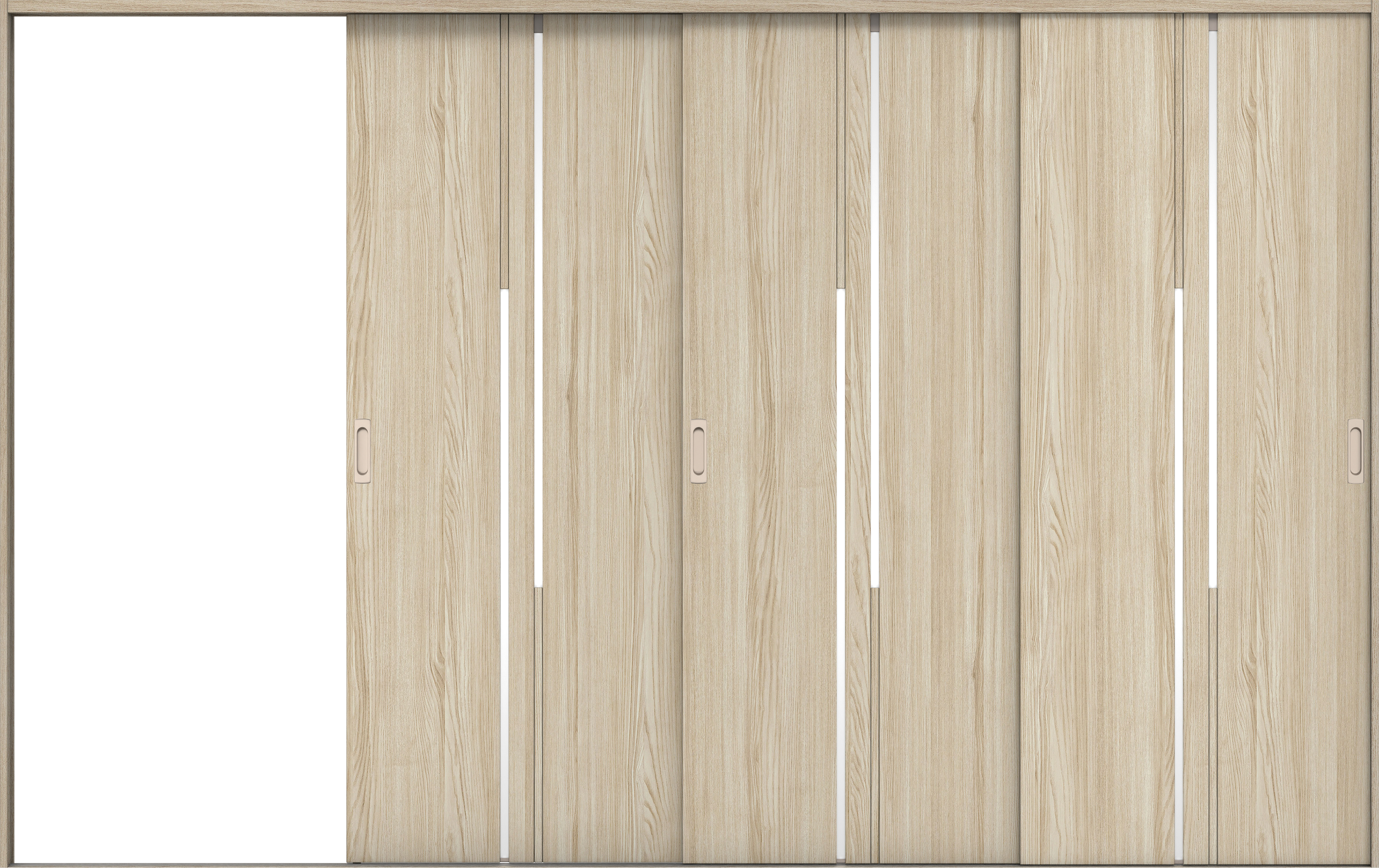 リビングドア　イエリア　引戸・３枚片引　扉セット　７Ｐデザイン　３２２９幅用　２０００高　〈ソフトグレージュ柄〉　左引用　錠なし　ラクラクローズ付