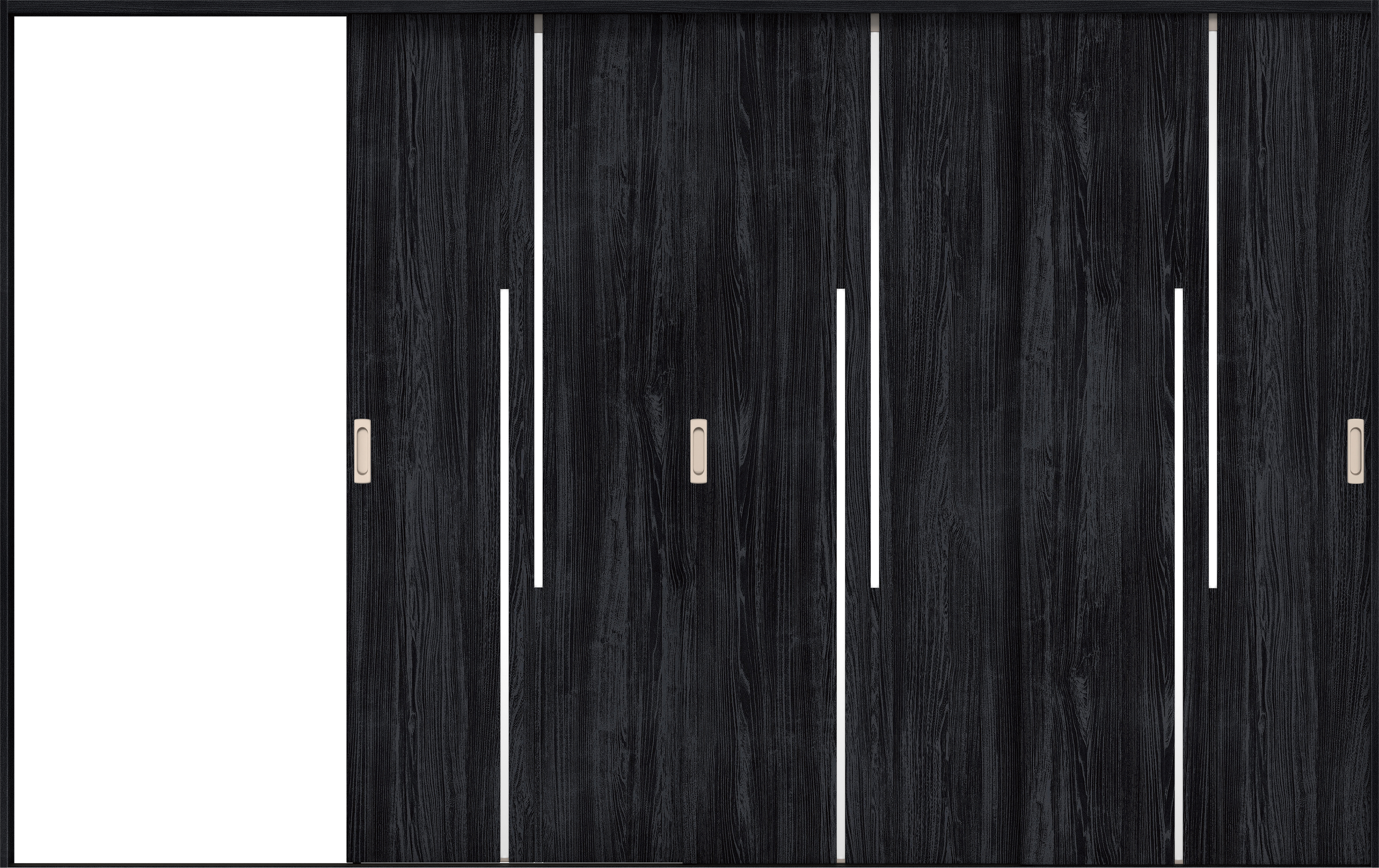 リビングドア　イエリア　引戸・３枚片引　扉セット　７Ｐデザイン　３２２９幅用　２０００高　〈モスブラック柄〉　左引用　錠なし　ラクラクローズ付