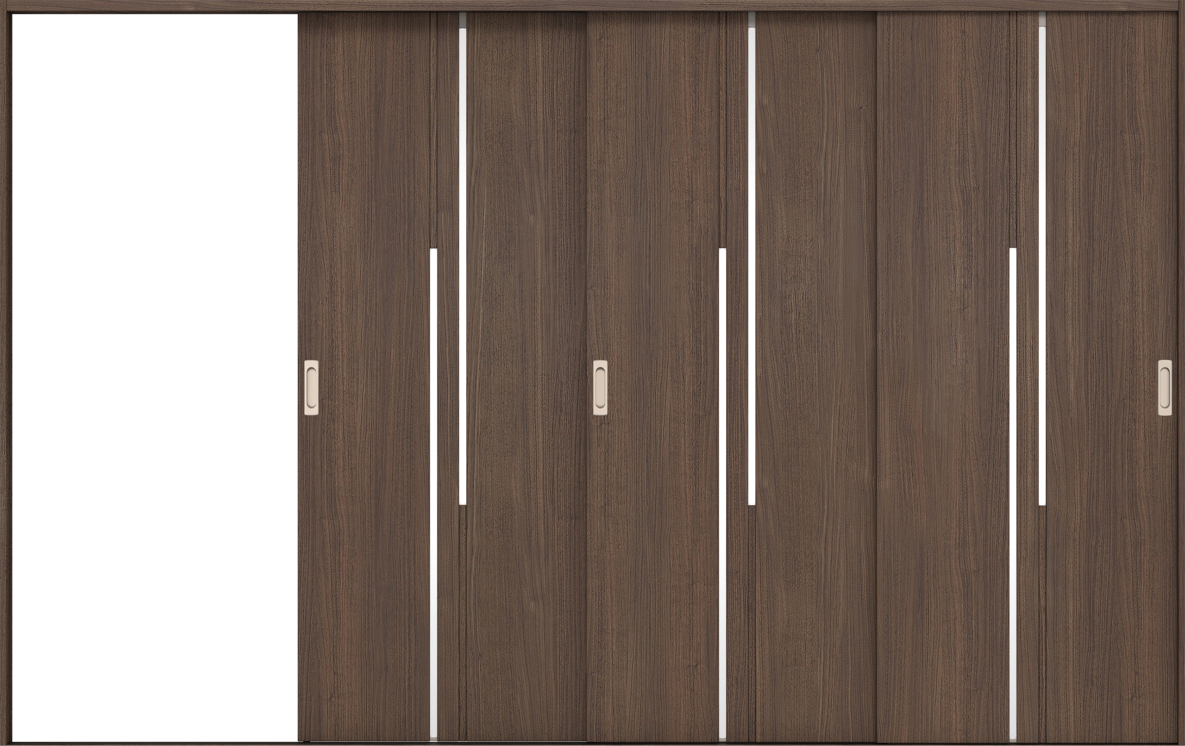 リビングドア　イエリア　引戸・３枚片引　扉セット　７Ｐデザイン　３２２９幅用　２０００高　〈ダルブラウン柄〉　左引用　錠なし　ラクラクローズ付