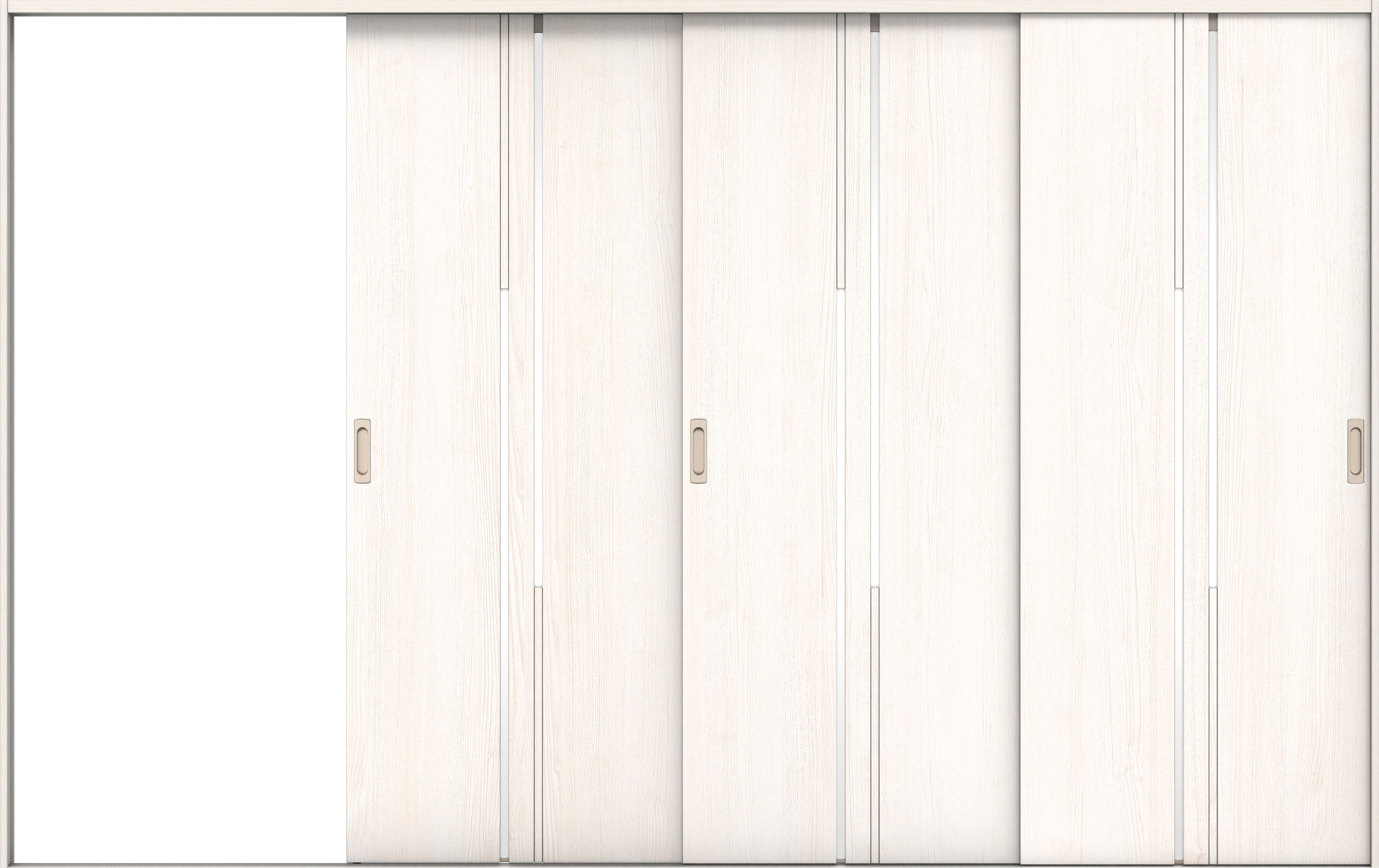 リビングドア　イエリア　引戸・３枚片引　扉セット　７Ｐデザイン　３２２９幅用　２０００高　〈ネオホワイト柄〉　左引用　錠なし　ラクラクローズ付