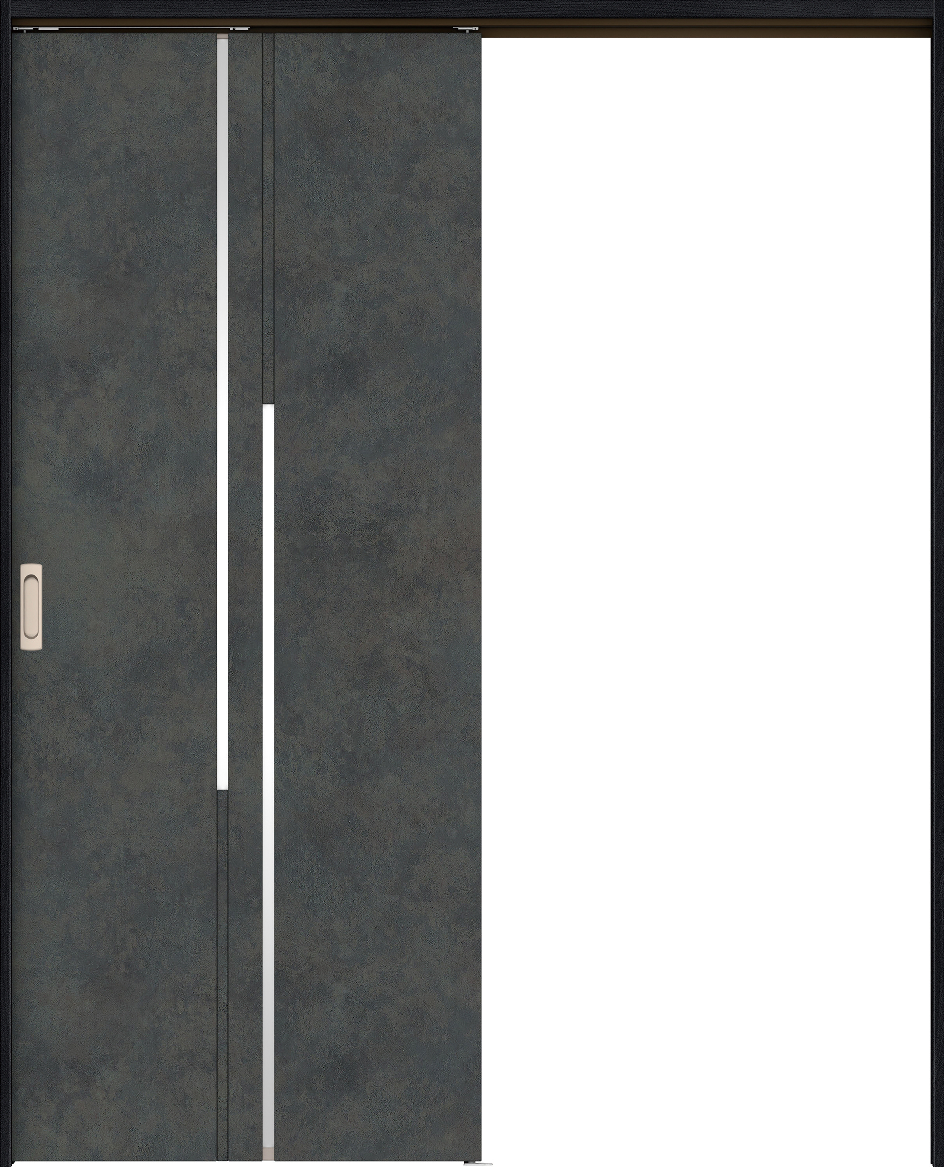 リビングドア　イエリア　吊戸・片引　扉セット　７Ｐデザイン　１６４５幅用　２０００高　〈アイアンブラック柄〉　左右兼用　錠なし　ラクラクローズ付用