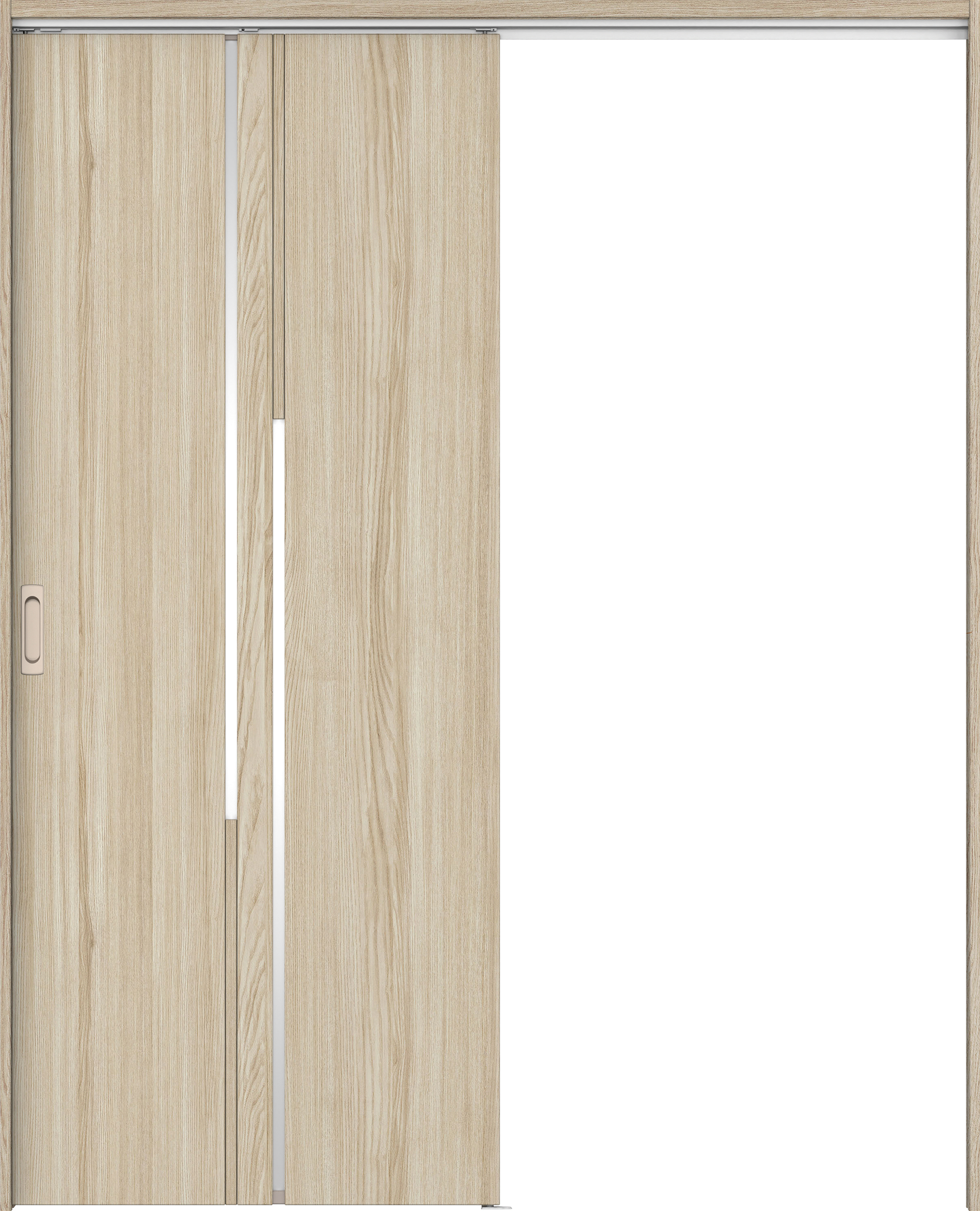 リビングドア　イエリア　吊戸・片引　扉セット　７Ｐデザイン　１４５０幅用　２０００高　〈ソフトグレージュ柄〉　左右兼用　錠なし　ラクラクローズ付用