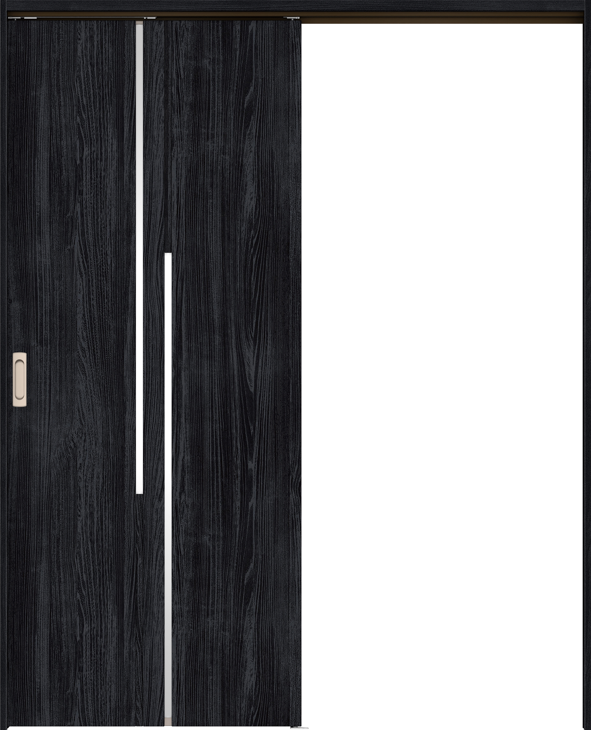 リビングドア　イエリア　吊戸・片引　扉セット　７Ｐデザイン　１４５０幅用　２０００高　〈モスブラック柄〉　左右兼用　錠なし　ラクラクローズ付用