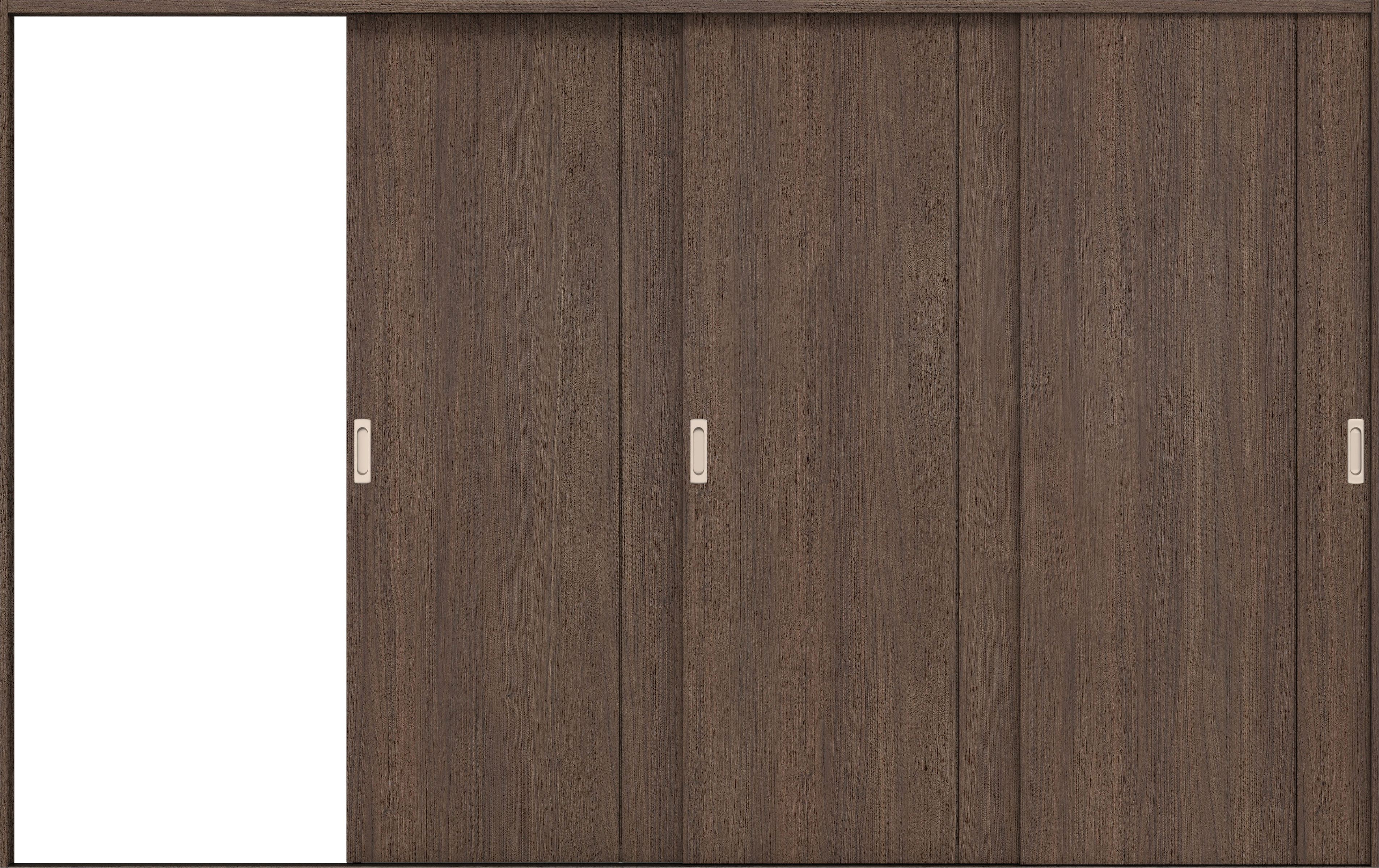 リビングドア　イエリア　引戸・３枚片引　扉セット　Ｂ１デザイン　３２２９幅用　２０００高　〈ダルブラウン柄〉　左引用　錠なし　ラクラクローズ付