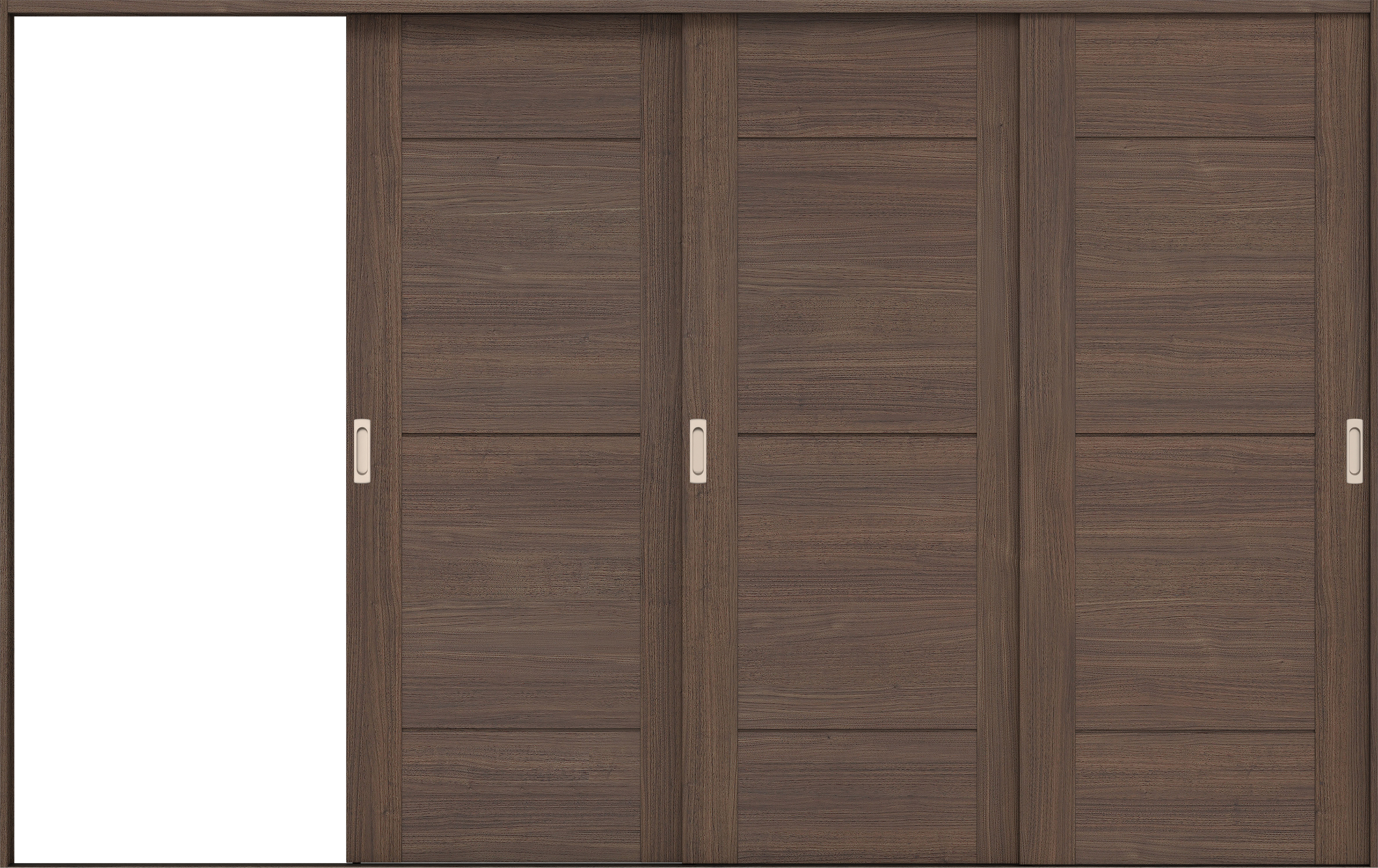 リビングドア　イエリア　引戸・３枚片引　扉セット　Ｂ９デザイン　３２２９幅用　２０００高　〈ダルブラウン柄〉　左引用　錠なし　ラクラクローズ付