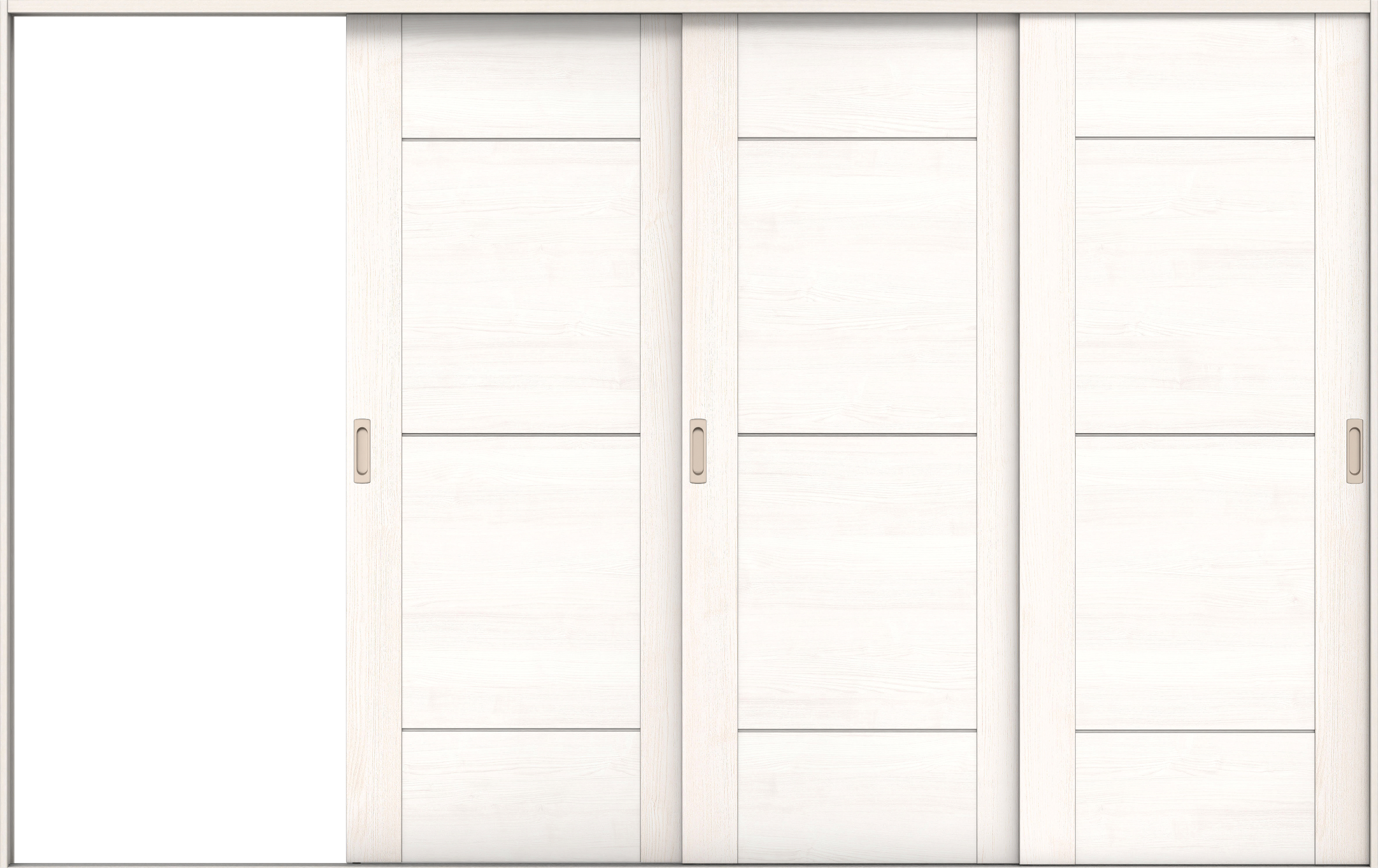 リビングドア　イエリア　引戸・３枚片引　扉セット　Ｂ９デザイン　３２２９幅用　２０００高　〈ネオホワイト柄〉　左引用　錠なし　ラクラクローズ付