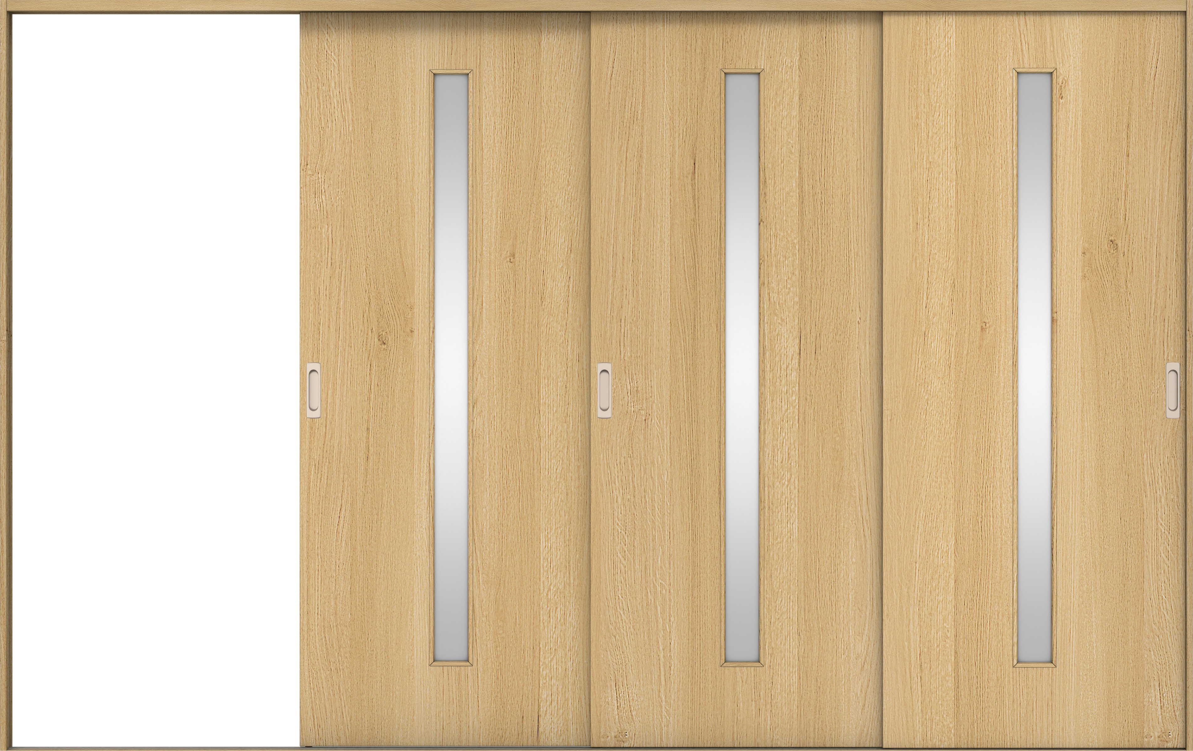 リビングドア　イエリア　引戸・３枚片引　扉セット　Ｃ４デザイン　３２２９幅用　２０００高　〈ライトオーカー柄〉　左引用　錠なし　ラクラクローズ付