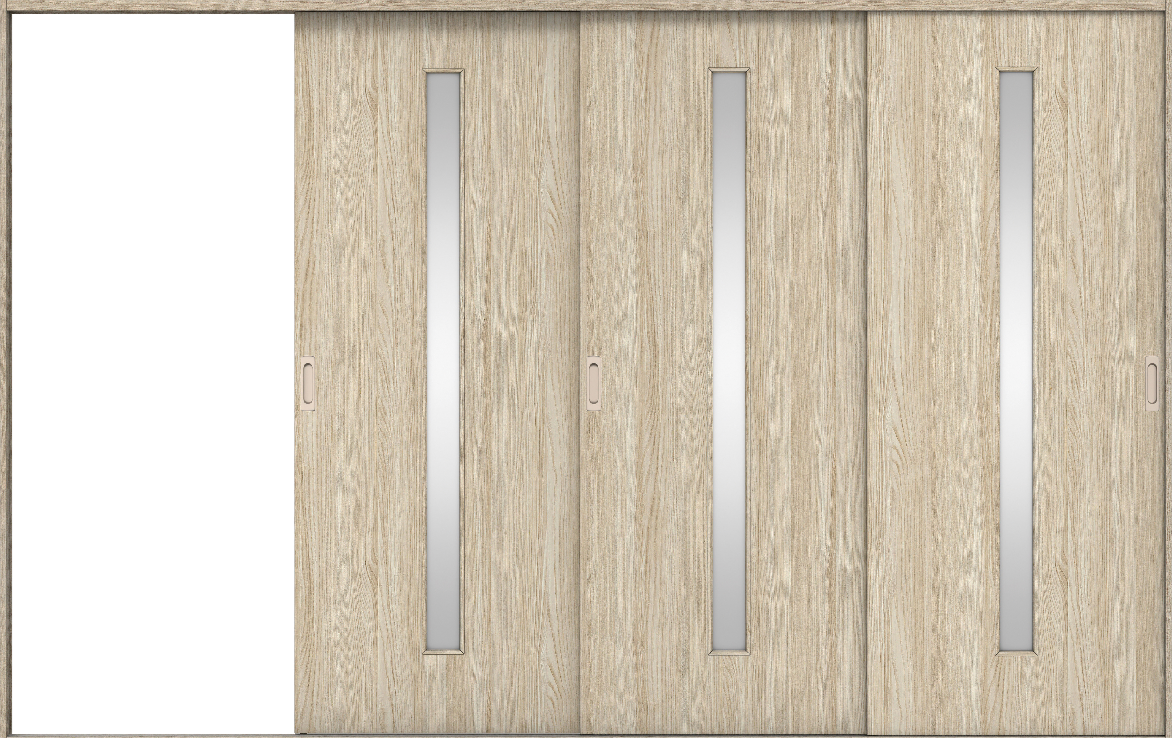 リビングドア　イエリア　引戸・３枚片引　扉セット　Ｃ４デザイン　３２２９幅用　２０００高　〈ソフトグレージュ柄〉　左引用　錠なし　ラクラクローズ付