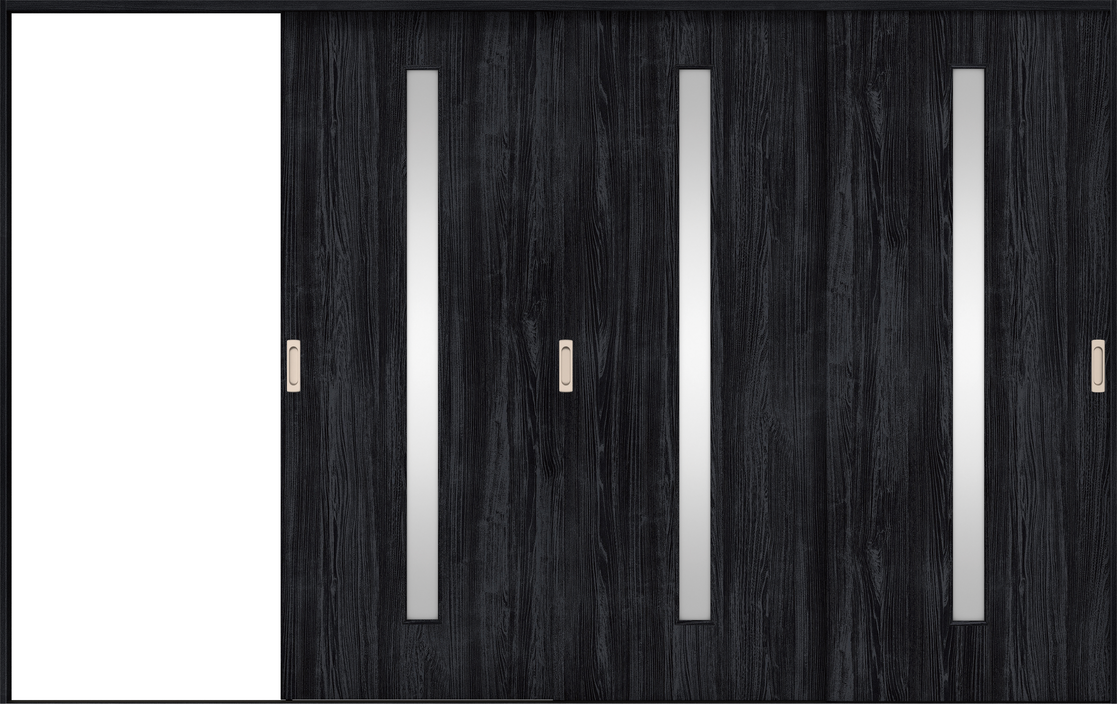 リビングドア　イエリア　引戸・３枚片引　扉セット　Ｃ４デザイン　３２２９幅用　２０００高　〈モスブラック柄〉　左引用　錠なし　ラクラクローズ付