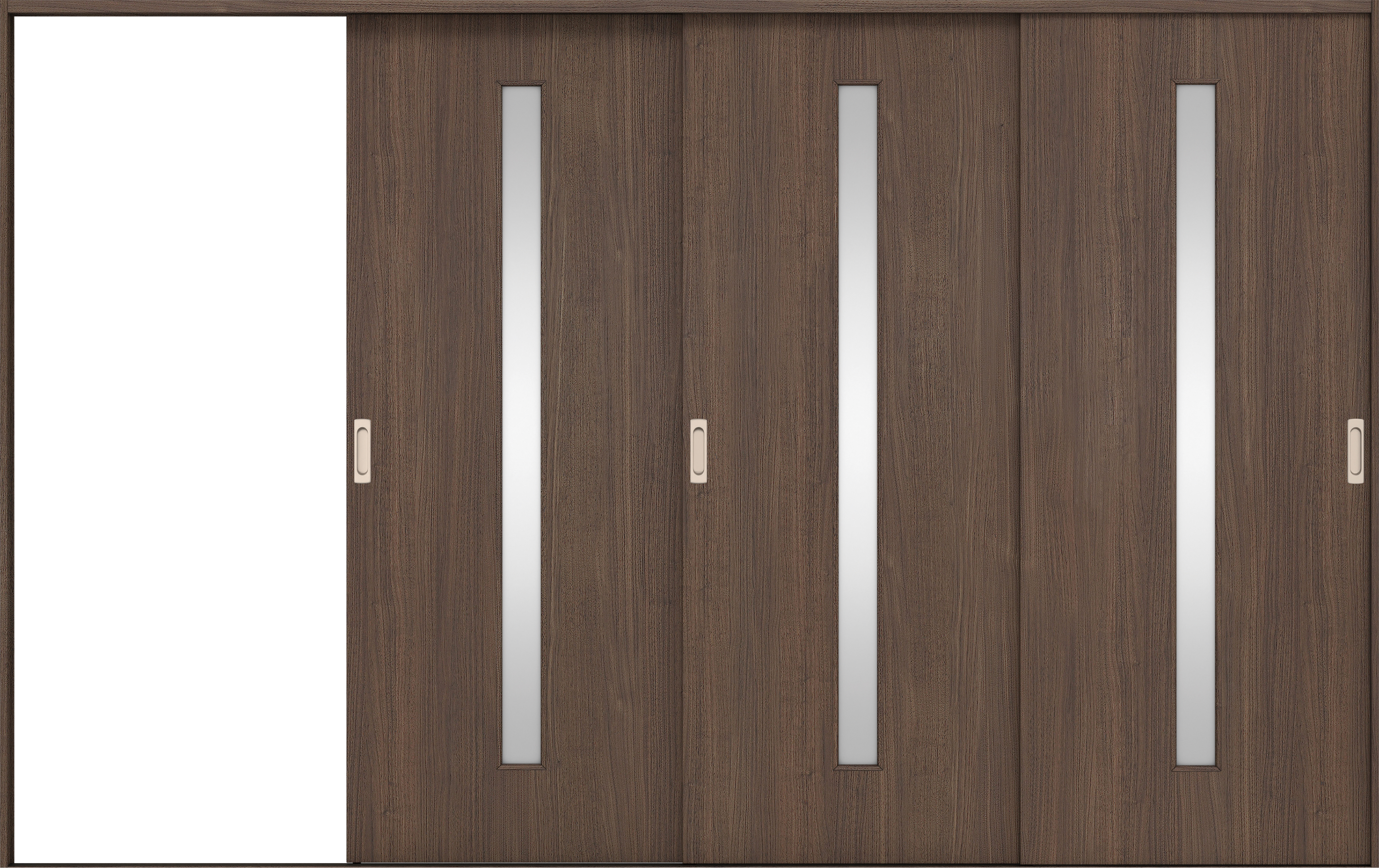 リビングドア　イエリア　引戸・３枚片引　扉セット　Ｃ４デザイン　３２２９幅用　２０００高　〈ダルブラウン柄〉　左引用　錠なし　ラクラクローズ付