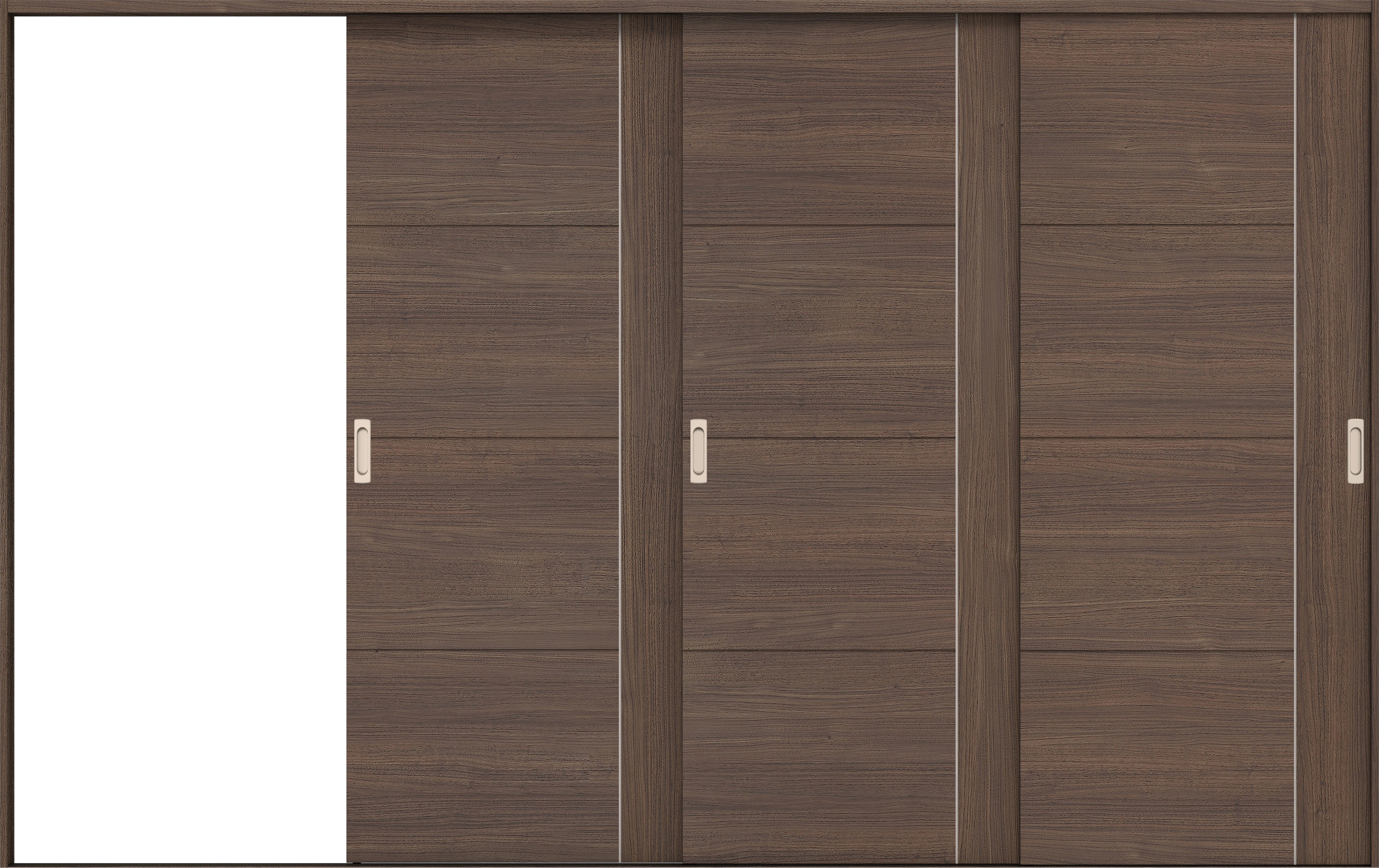 リビングドア　イエリア　引戸・３枚片引　扉セット　Ｄ１デザイン　３２２９幅用　２０００高　〈ダルブラウン柄〉　左引用　錠なし　ラクラクローズ付