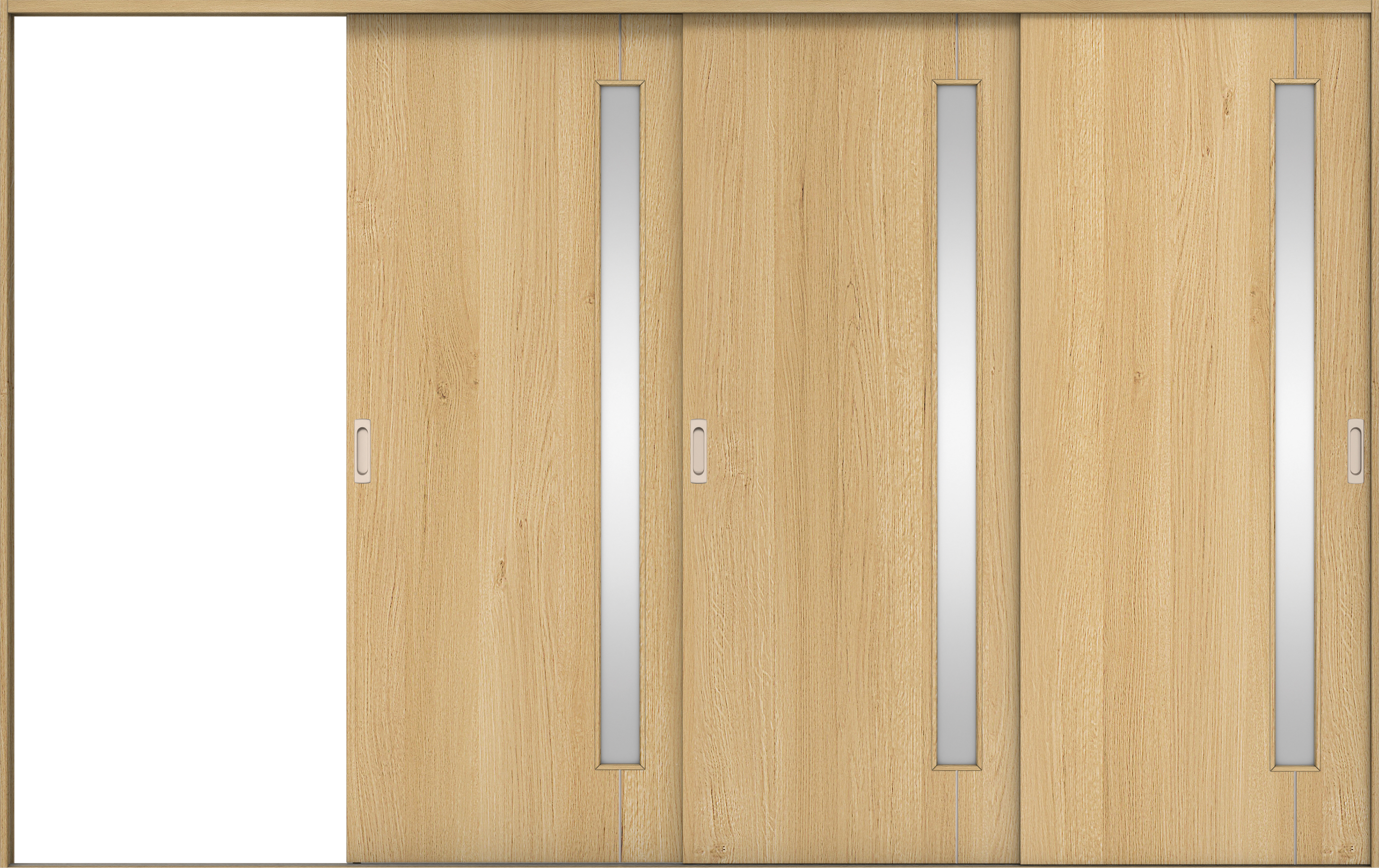 リビングドア　イエリア　引戸・３枚片引　扉セット　Ｄ４デザイン　３２２９幅用　２０００高　〈ライトオーカー柄〉　左引用　錠なし　ラクラクローズ付