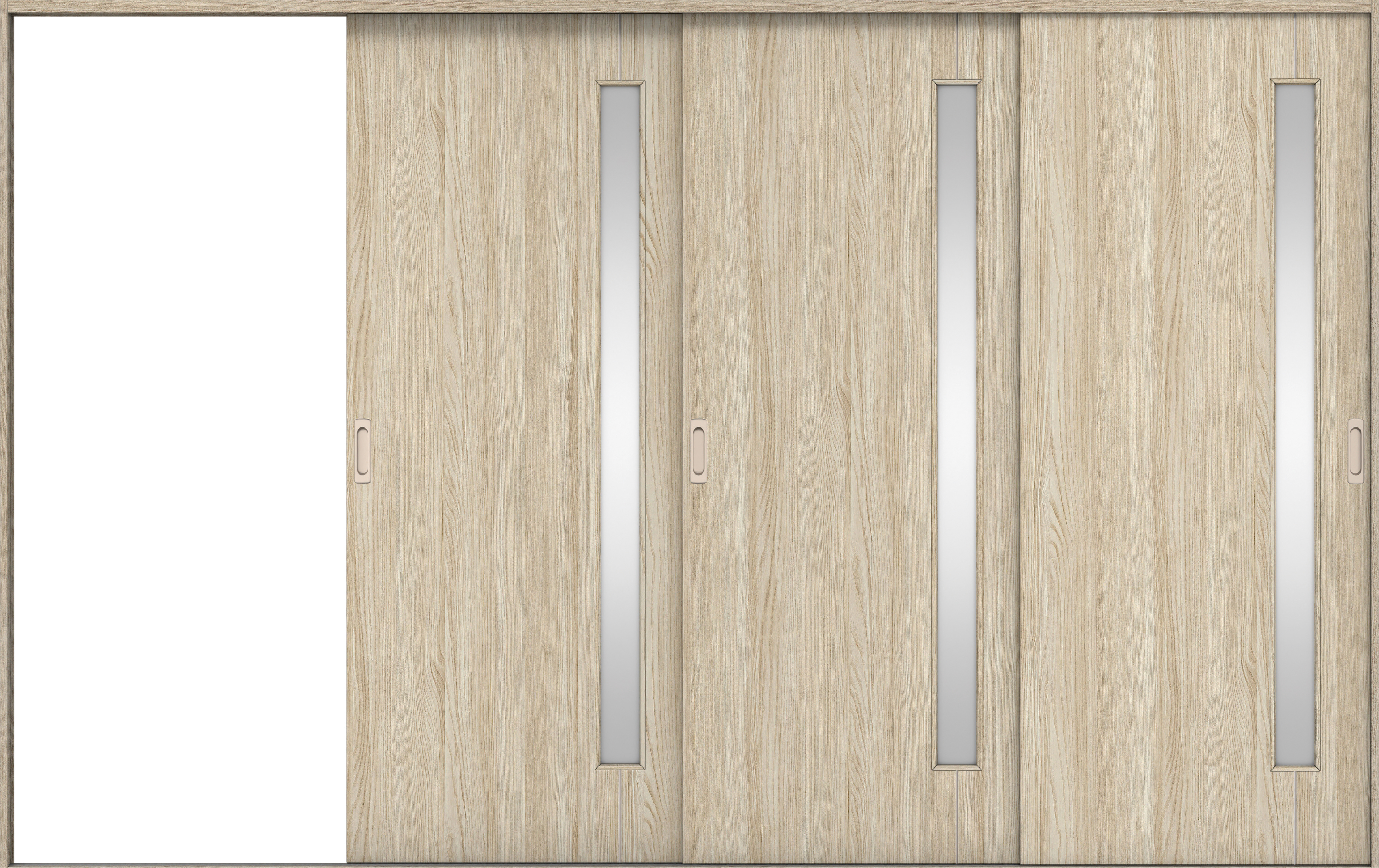 リビングドア　イエリア　引戸・３枚片引　扉セット　Ｄ４デザイン　３２２９幅用　２０００高　〈ソフトグレージュ柄〉　左引用　錠なし　ラクラクローズ付