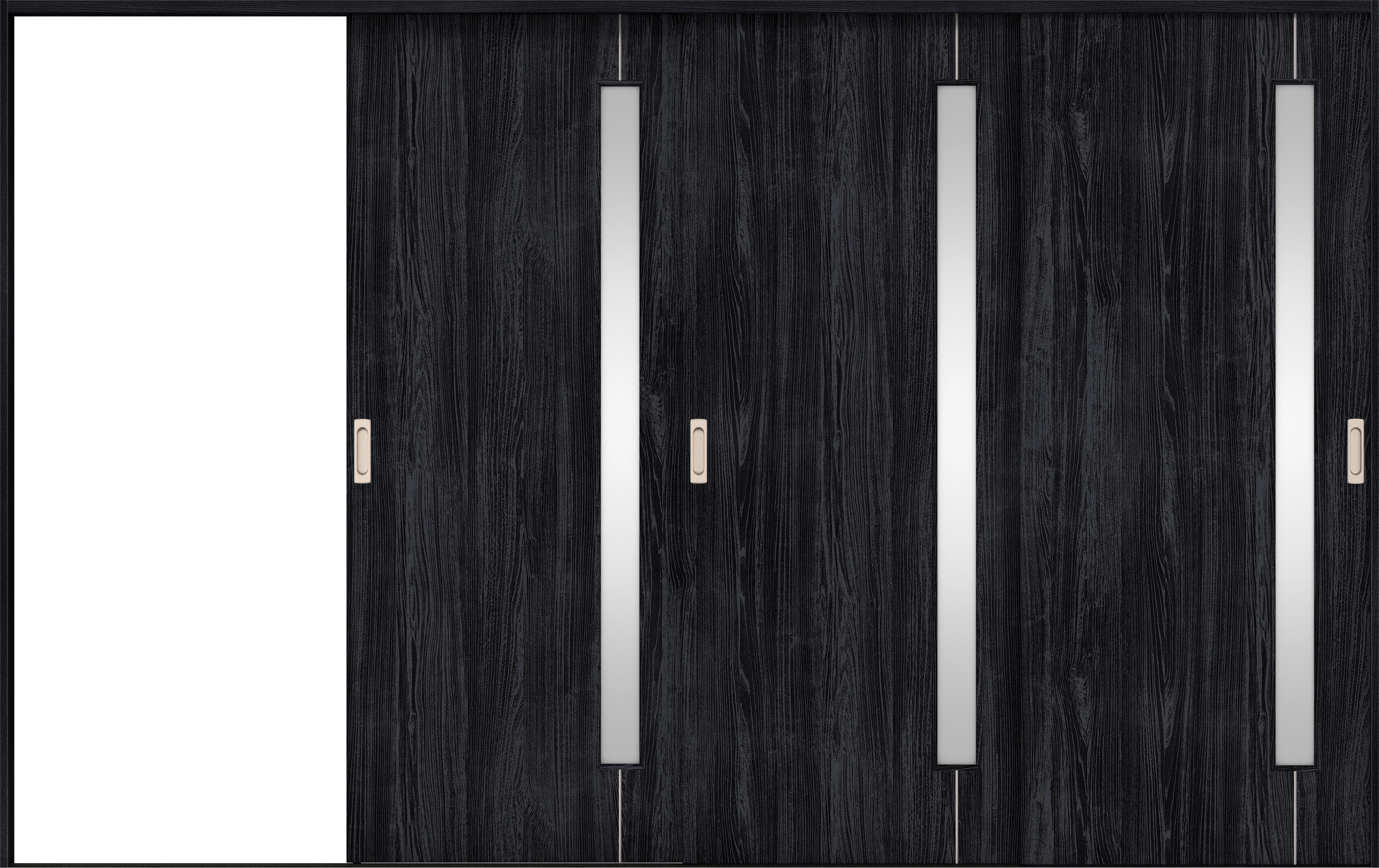 リビングドア　イエリア　引戸・３枚片引　扉セット　Ｄ４デザイン　３２２９幅用　２０００高　〈モスブラック柄〉　左引用　錠なし　ラクラクローズ付