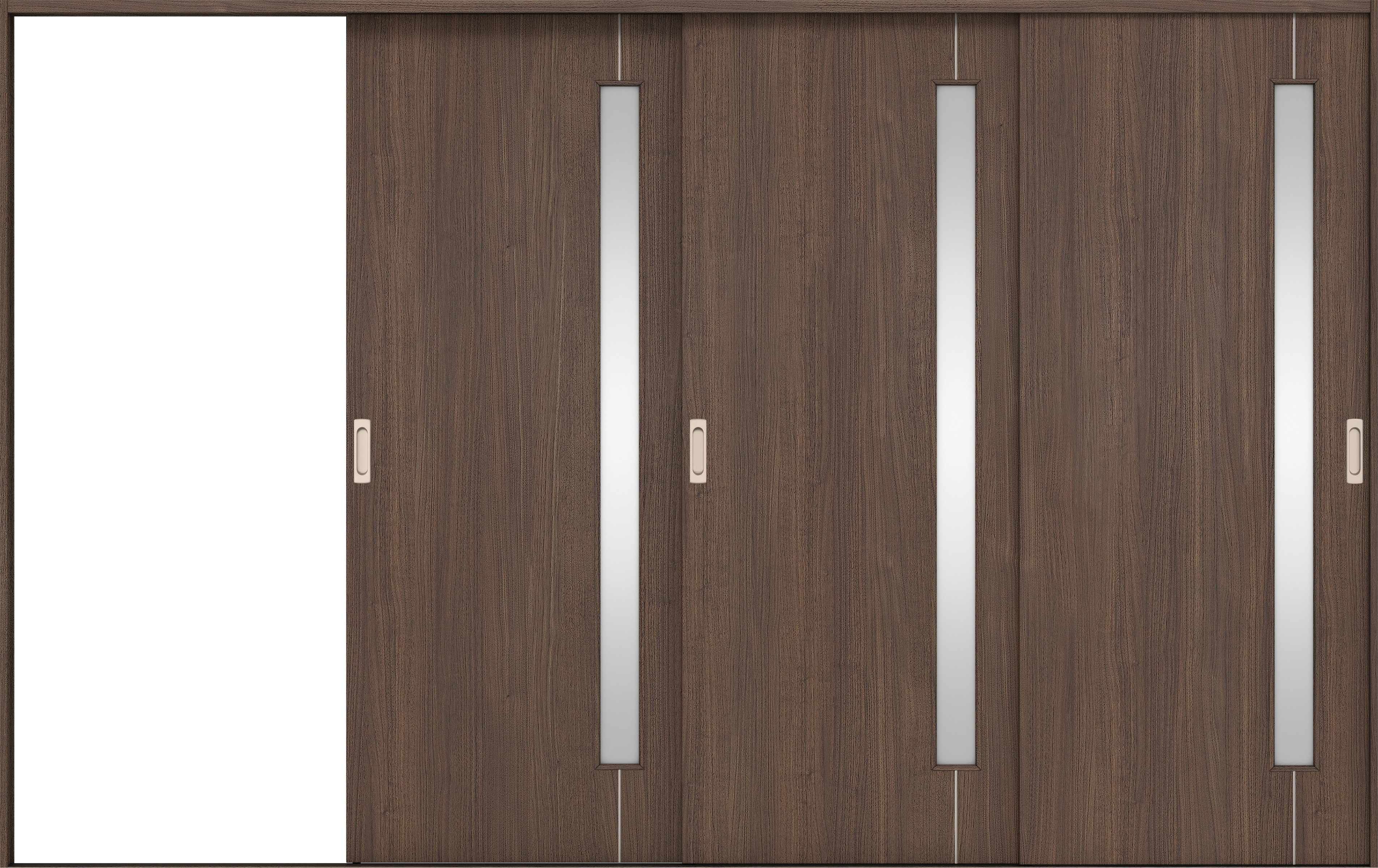 リビングドア　イエリア　引戸・３枚片引　扉セット　Ｄ４デザイン　３２２９幅用　２０００高　〈ダルブラウン柄〉　左引用　錠なし　ラクラクローズ付