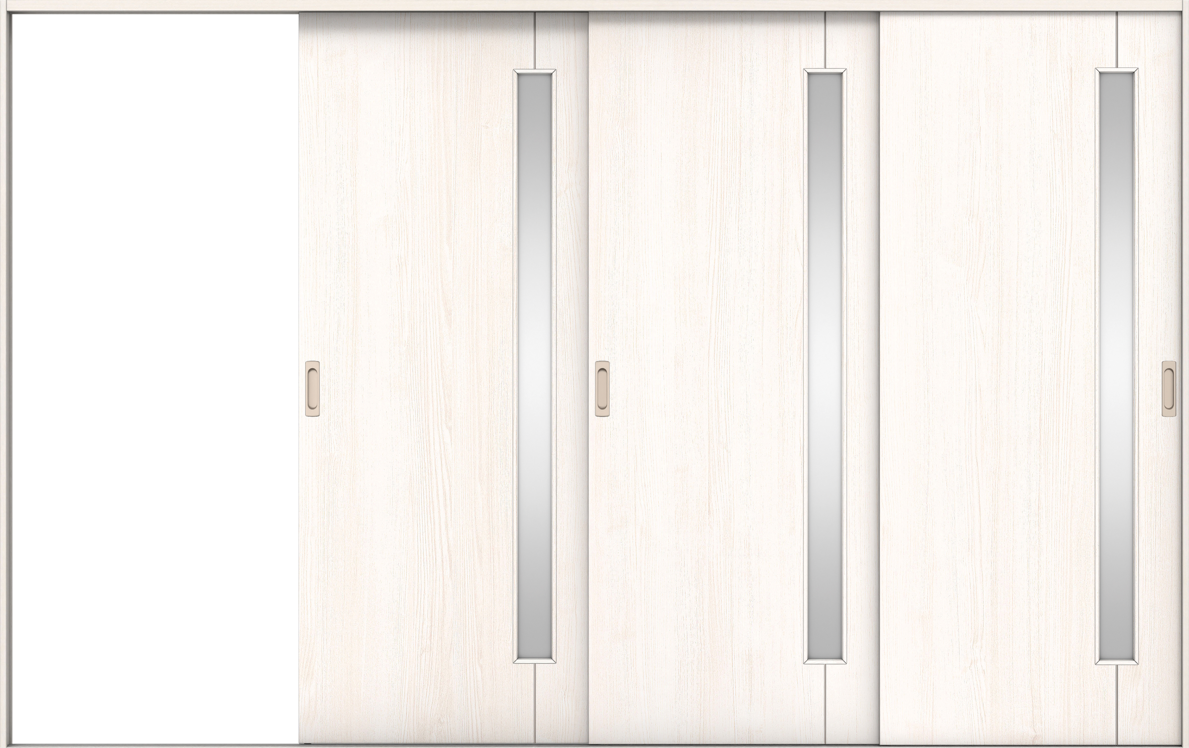 リビングドア　イエリア　引戸・３枚片引　扉セット　Ｄ４デザイン　３２２９幅用　２０００高　〈ネオホワイト柄〉　左引用　錠なし　ラクラクローズ付