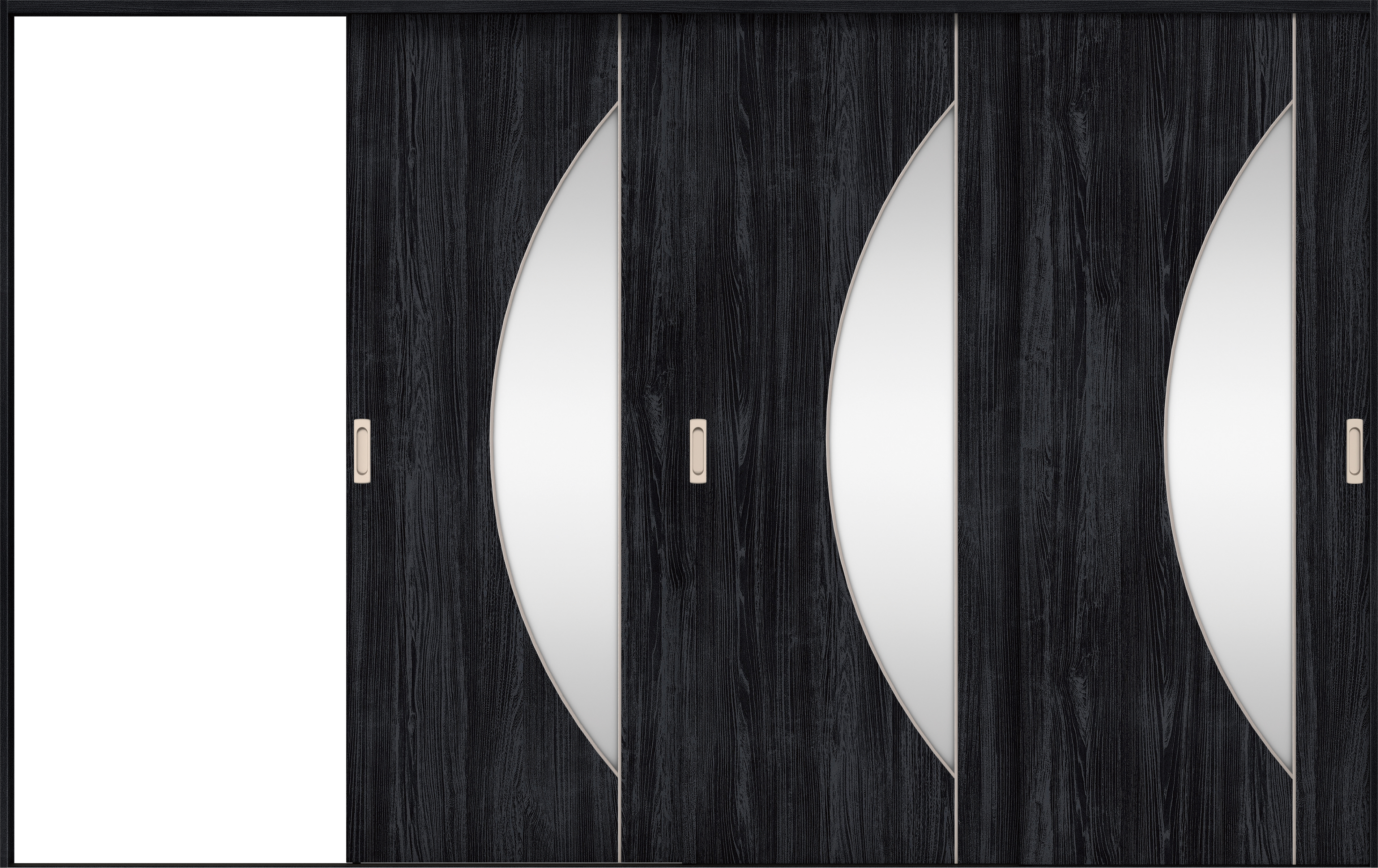 リビングドア　イエリア　引戸・３枚片引　扉セット　Ｄ５デザイン　３２２９幅用　２０００高　〈モスブラック柄〉　左引用　錠なし　ラクラクローズ付