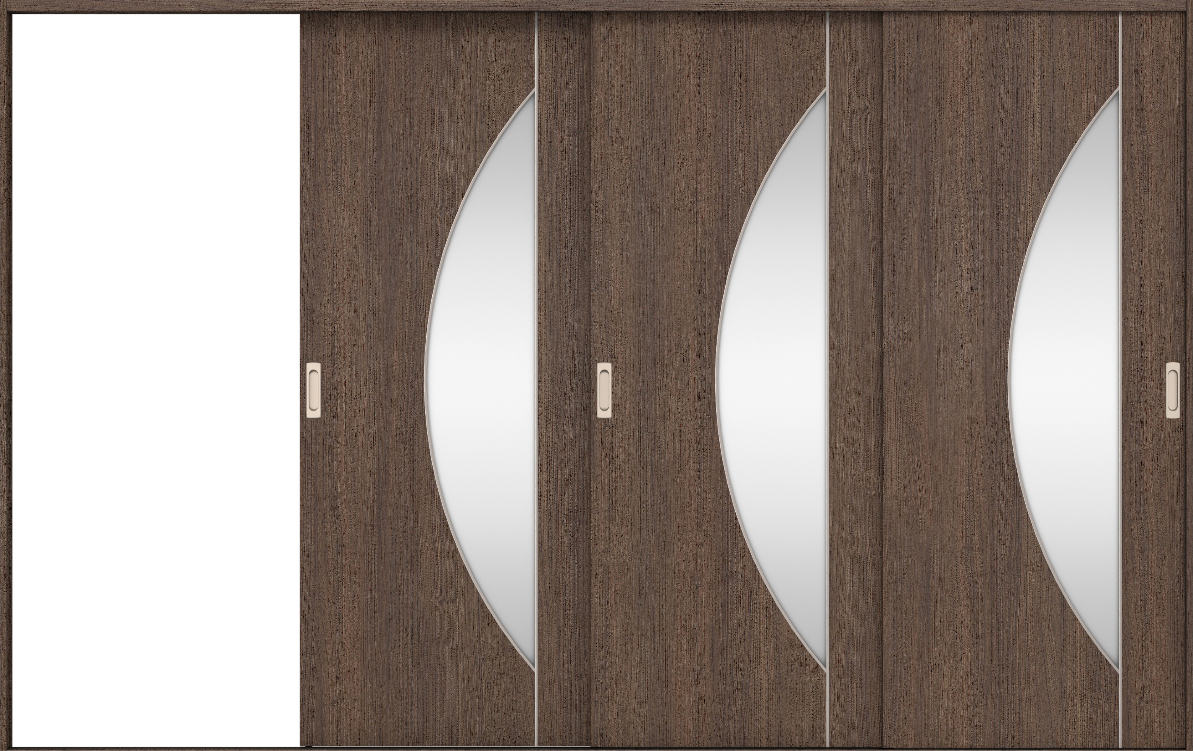 リビングドア　イエリア　引戸・３枚片引　扉セット　Ｄ５デザイン　３２２９幅用　２０００高　〈ダルブラウン柄〉　左引用　錠なし　ラクラクローズ付