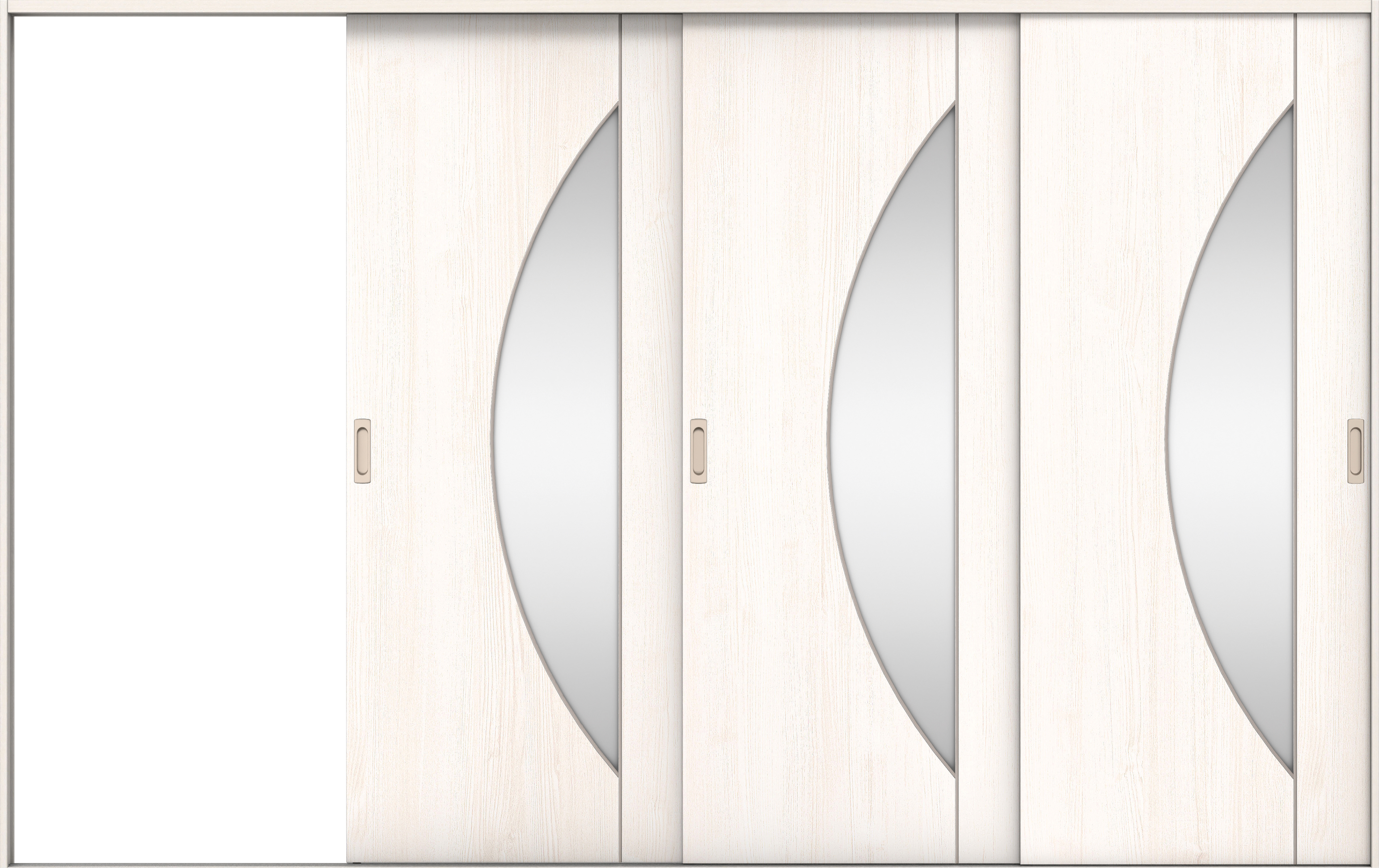 リビングドア　イエリア　引戸・３枚片引　扉セット　Ｄ５デザイン　３２２９幅用　２０００高　〈ネオホワイト柄〉　左引用　錠なし　ラクラクローズ付