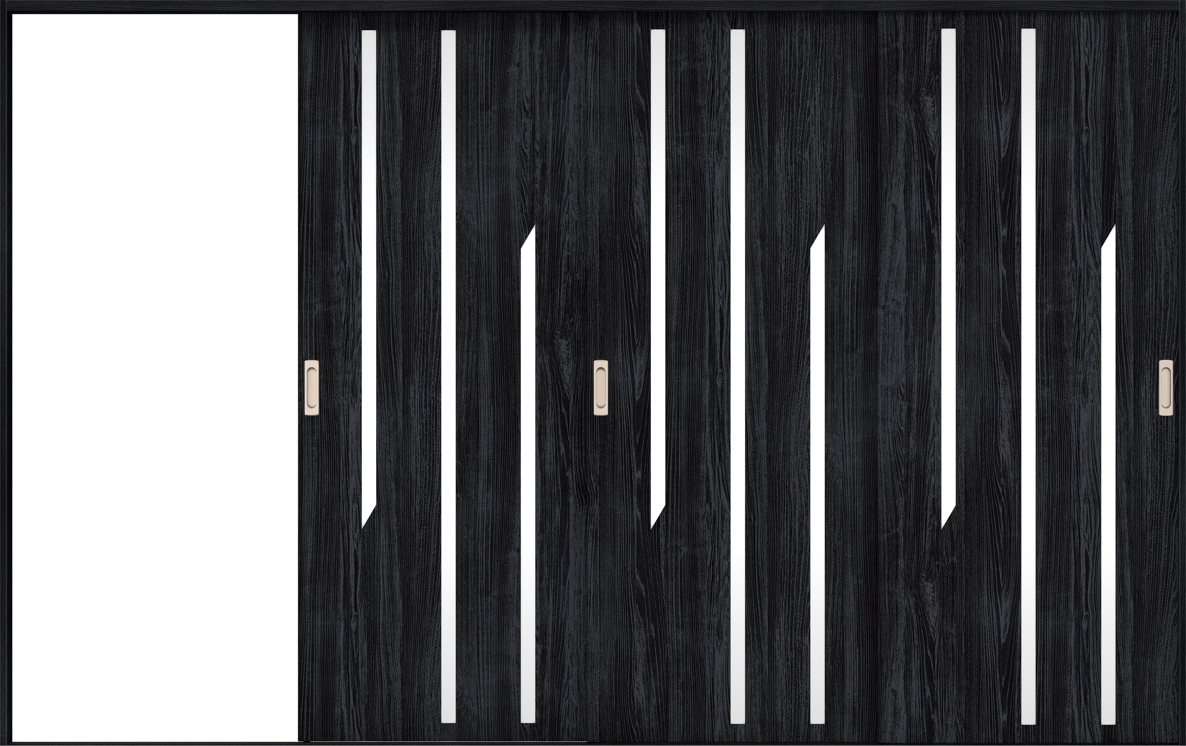 リビングドア　イエリア　引戸・３枚片引　扉セット　Ｅ３デザイン　３２２９幅用　２０００高　〈モスブラック柄〉　左引用　錠なし　ラクラクローズ付