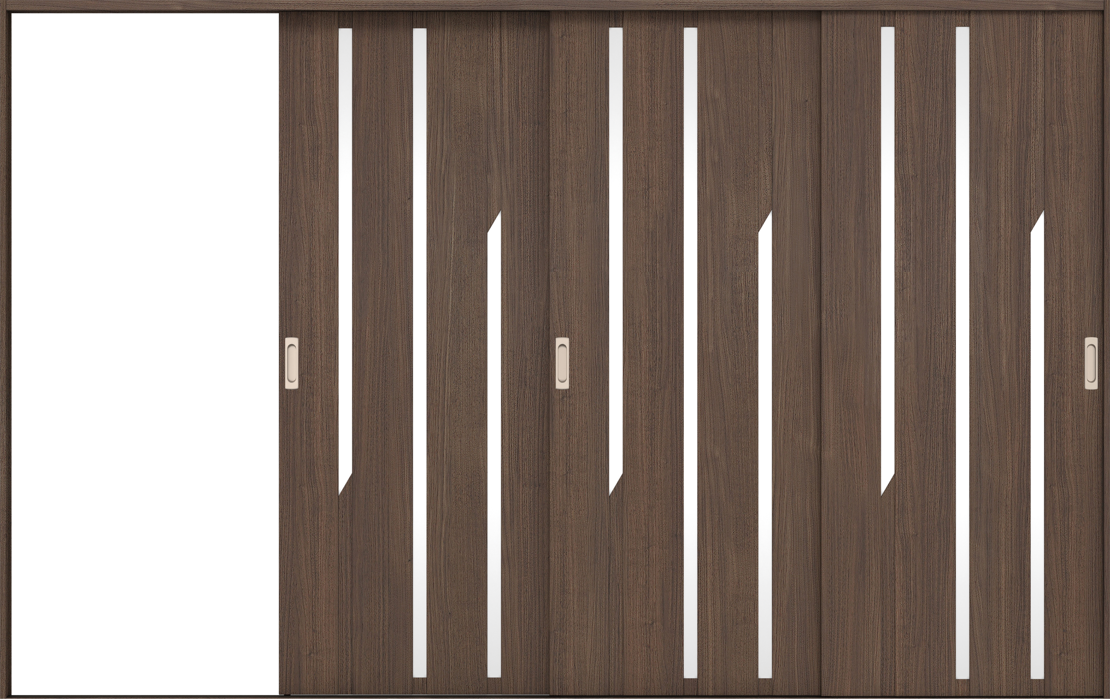 リビングドア　イエリア　引戸・３枚片引　扉セット　Ｅ３デザイン　３２２９幅用　２０００高　〈ダルブラウン柄〉　左引用　錠なし　ラクラクローズ付