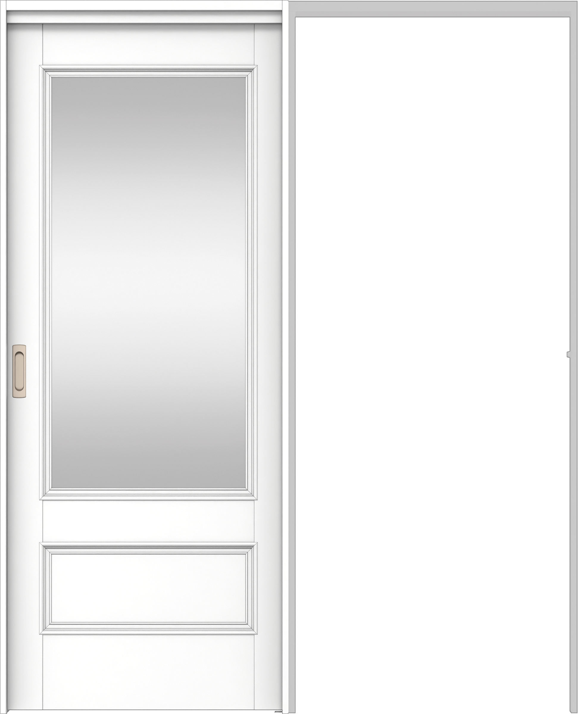 リビングドア　イエリア　吊戸・引込　扉セット　Ｍ２デザイン　１４５０幅用　２０００高　〈パウダーホワイト柄〉　左右兼用　錠なし　ラクラクローズ付用