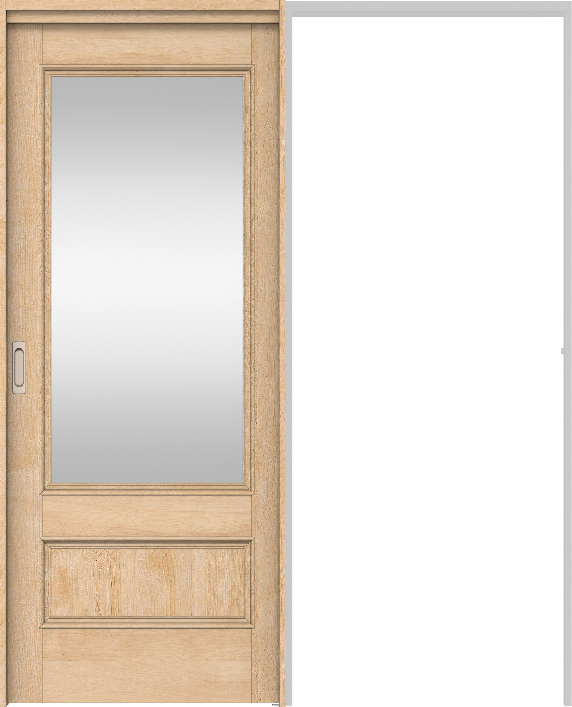 リビングドア　イエリア　吊戸・引込　扉セット　Ｍ２デザイン　１６４５幅用　２０００高　〈ミルベージュ柄〉　左右兼用　錠なし　ラクラクローズ付用