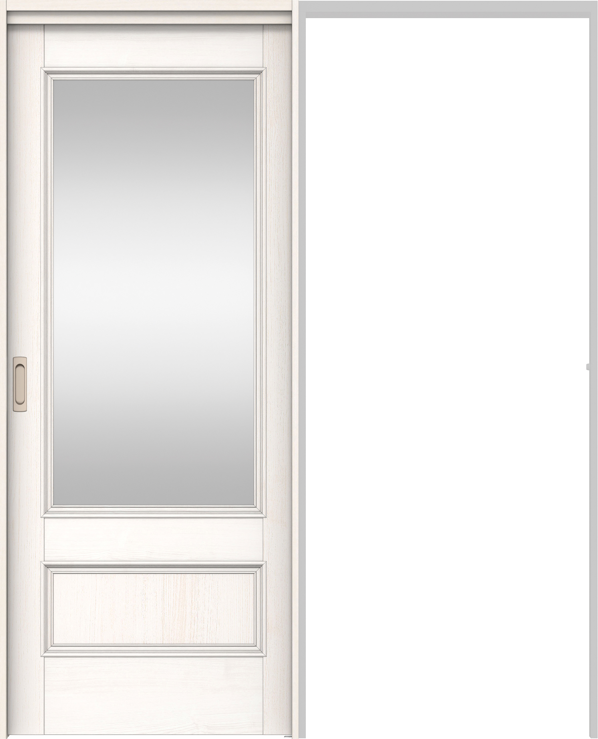 リビングドア　イエリア　吊戸・引込　扉セット　Ｍ２デザイン　１６４５幅用　２０００高　〈ネオホワイト柄〉　左右兼用　錠なし　ラクラクローズ付用