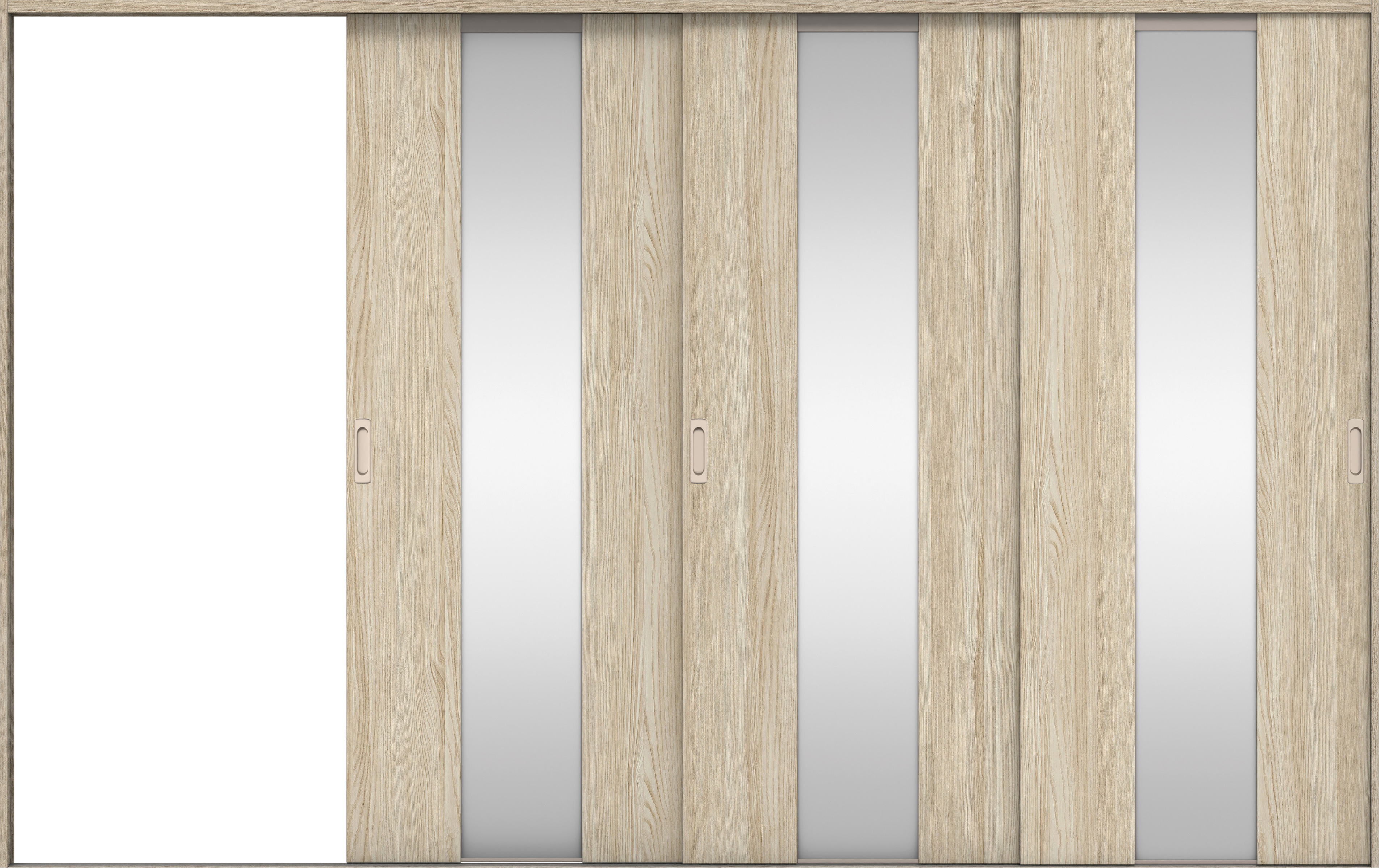 リビングドア　イエリア　引戸・３枚片引　扉セット　Ｇ５デザイン　３２２９幅用　２０００高　〈ソフトグレージュ柄〉　左引用　錠なし　ラクラクローズ付