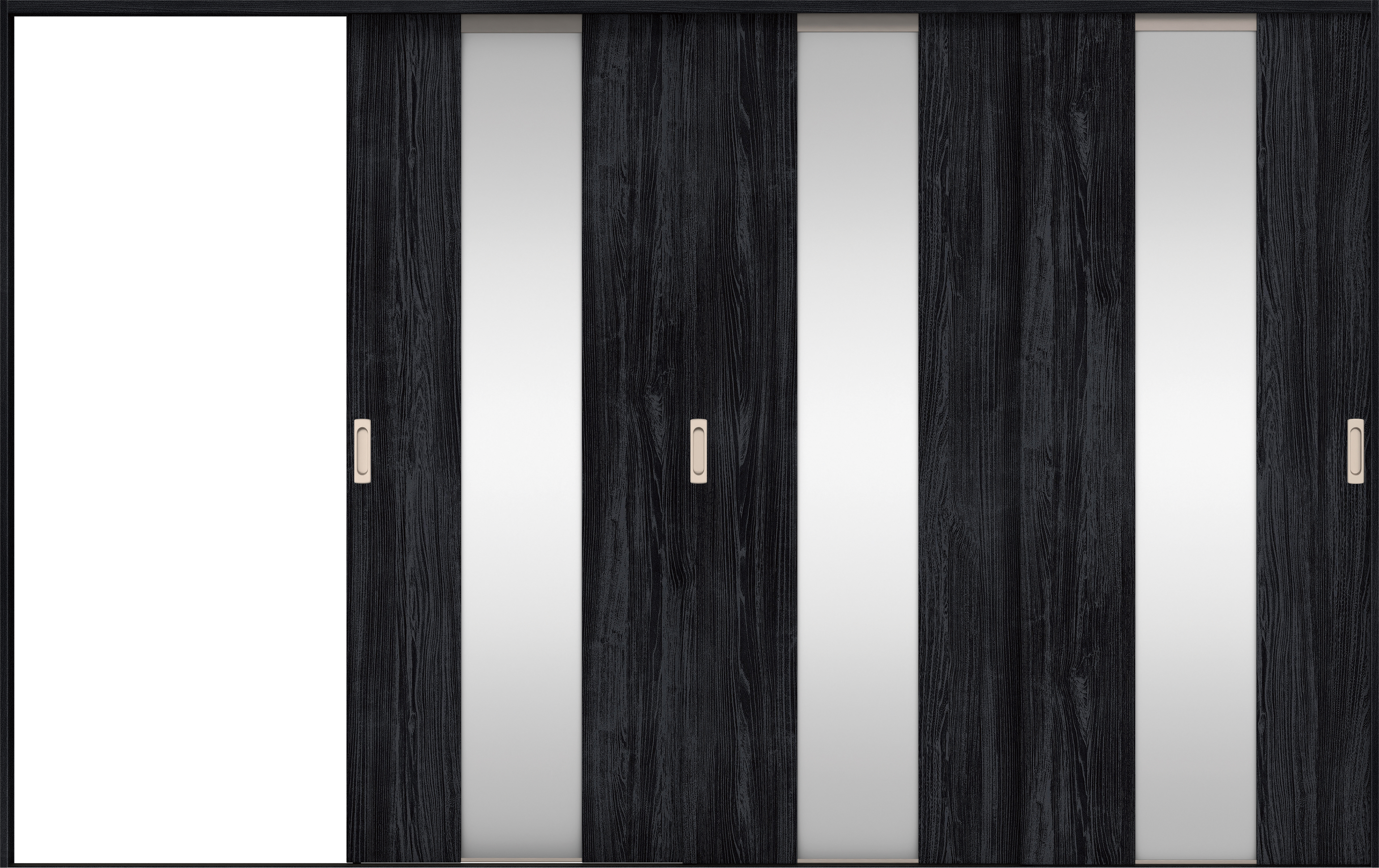 リビングドア　イエリア　引戸・３枚片引　扉セット　Ｇ５デザイン　３２２９幅用　２０００高　〈モスブラック柄〉　左引用　錠なし　ラクラクローズ付