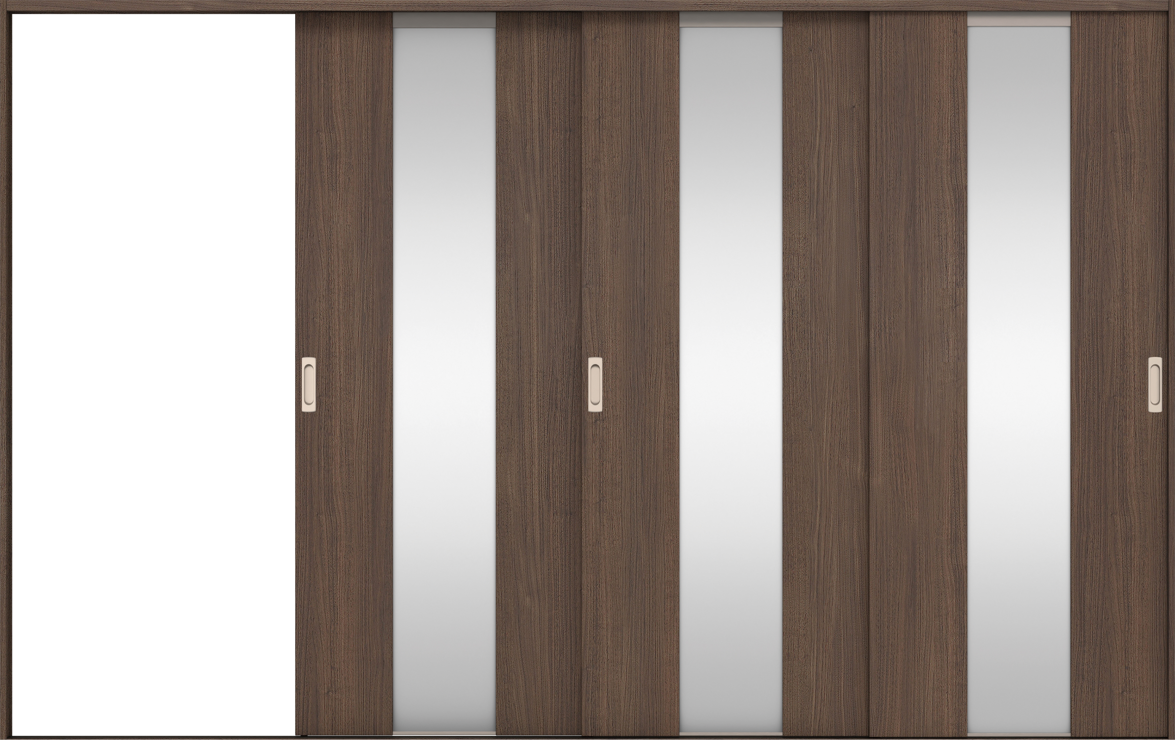 リビングドア　イエリア　引戸・３枚片引　扉セット　Ｇ５デザイン　３２２９幅用　２０００高　〈ダルブラウン柄〉　左引用　錠なし　ラクラクローズ付