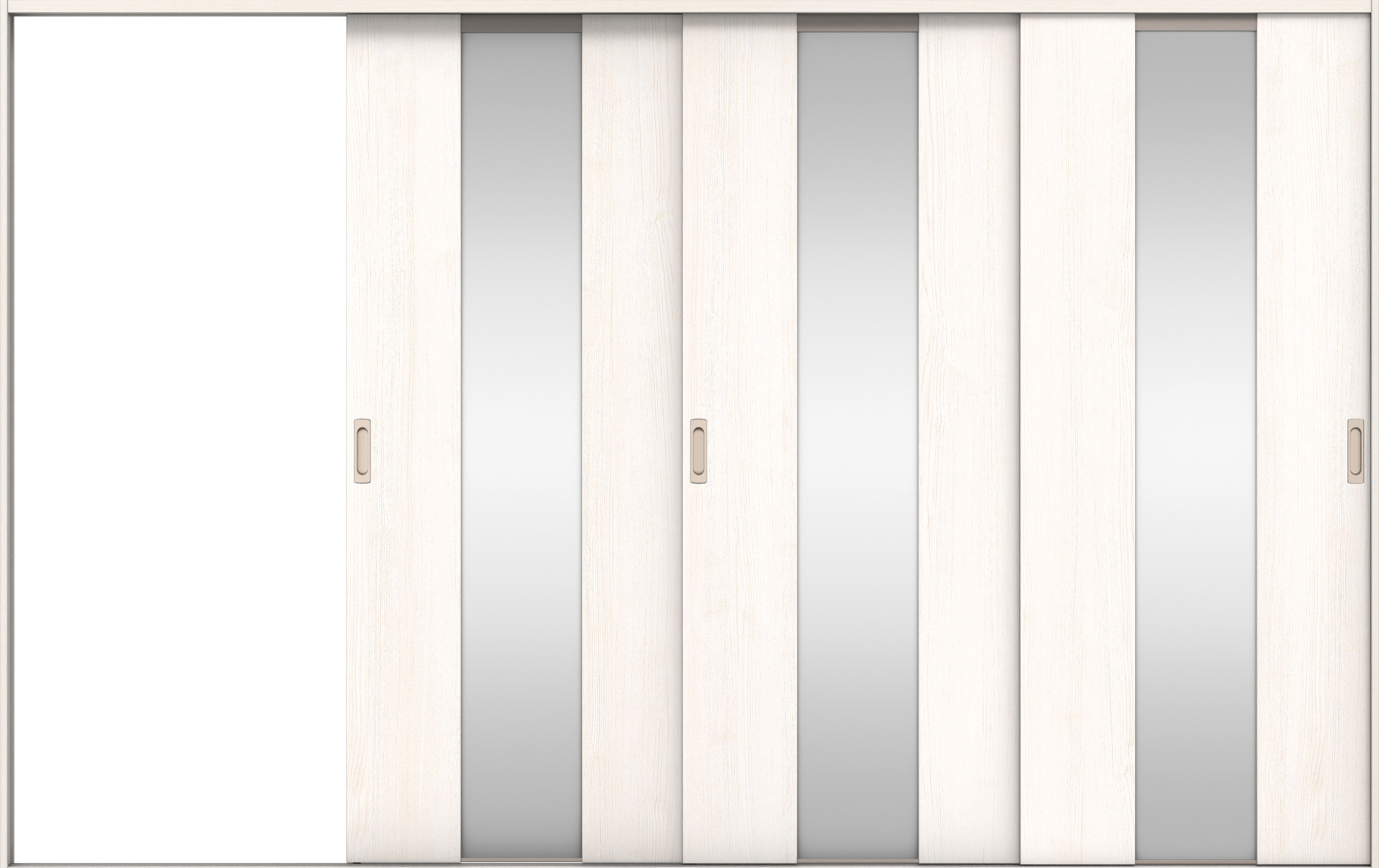 リビングドア　イエリア　引戸・３枚片引　扉セット　Ｇ５デザイン　３２２９幅用　２０００高　〈ネオホワイト柄〉　左引用　錠なし　ラクラクローズ付