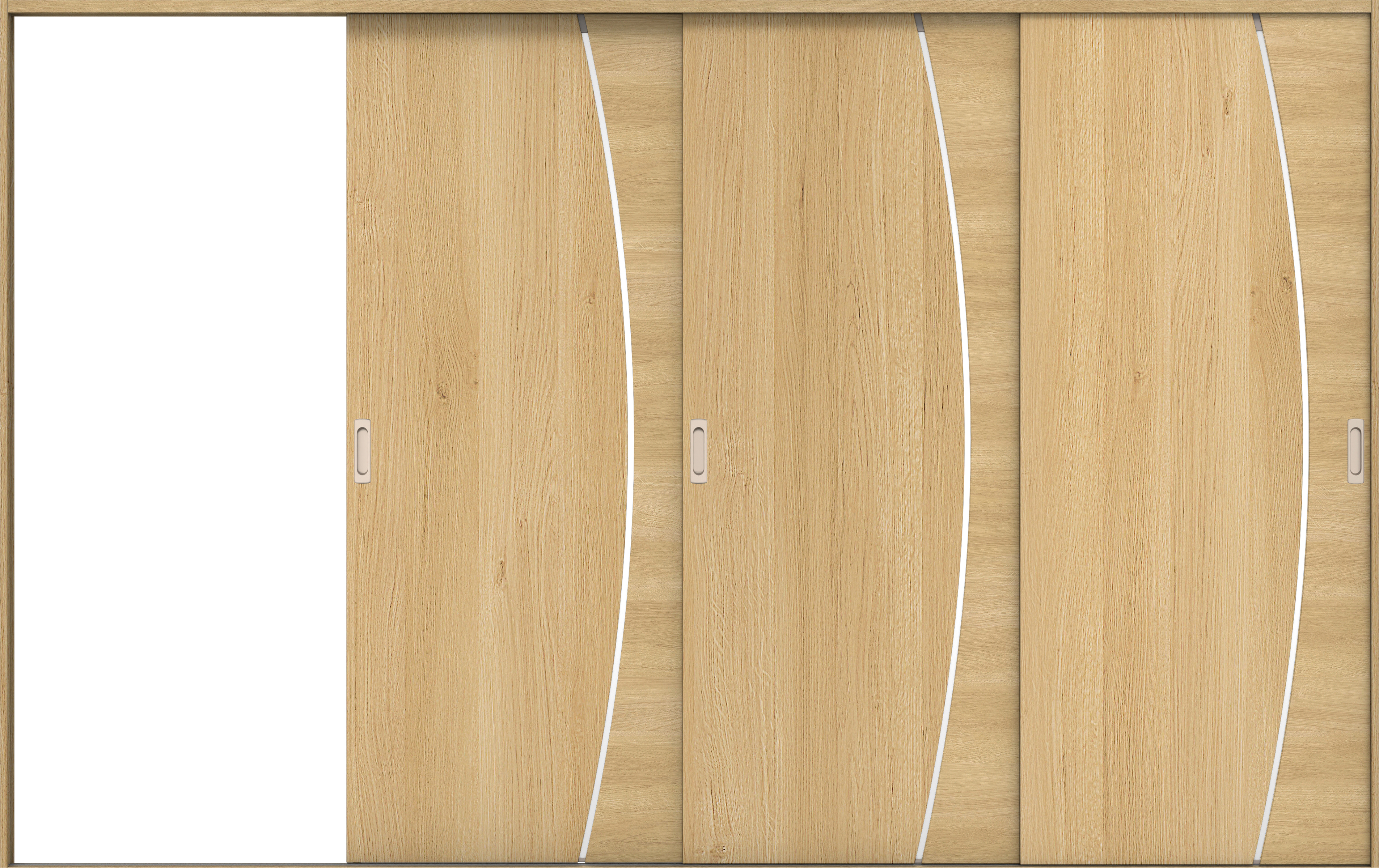 リビングドア　イエリア　引戸・３枚片引　扉セット　Ｋ４デザイン　３２２９幅用　２０００高　〈ライトオーカー柄〉　左引用　錠なし　ラクラクローズ付