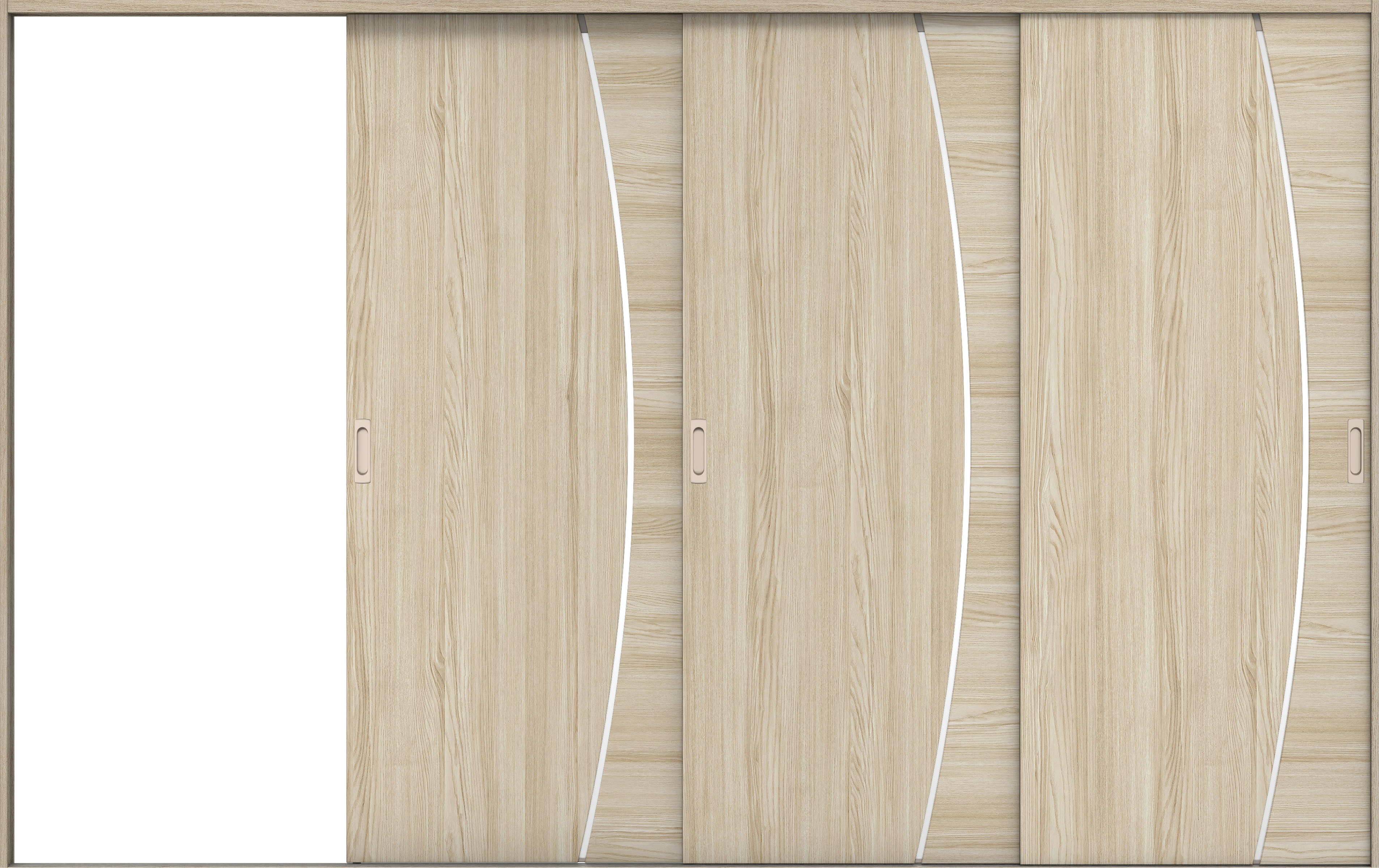 リビングドア　イエリア　引戸・３枚片引　扉セット　Ｋ４デザイン　３２２９幅用　２０００高　〈ソフトグレージュ柄〉　左引用　錠なし　ラクラクローズ付