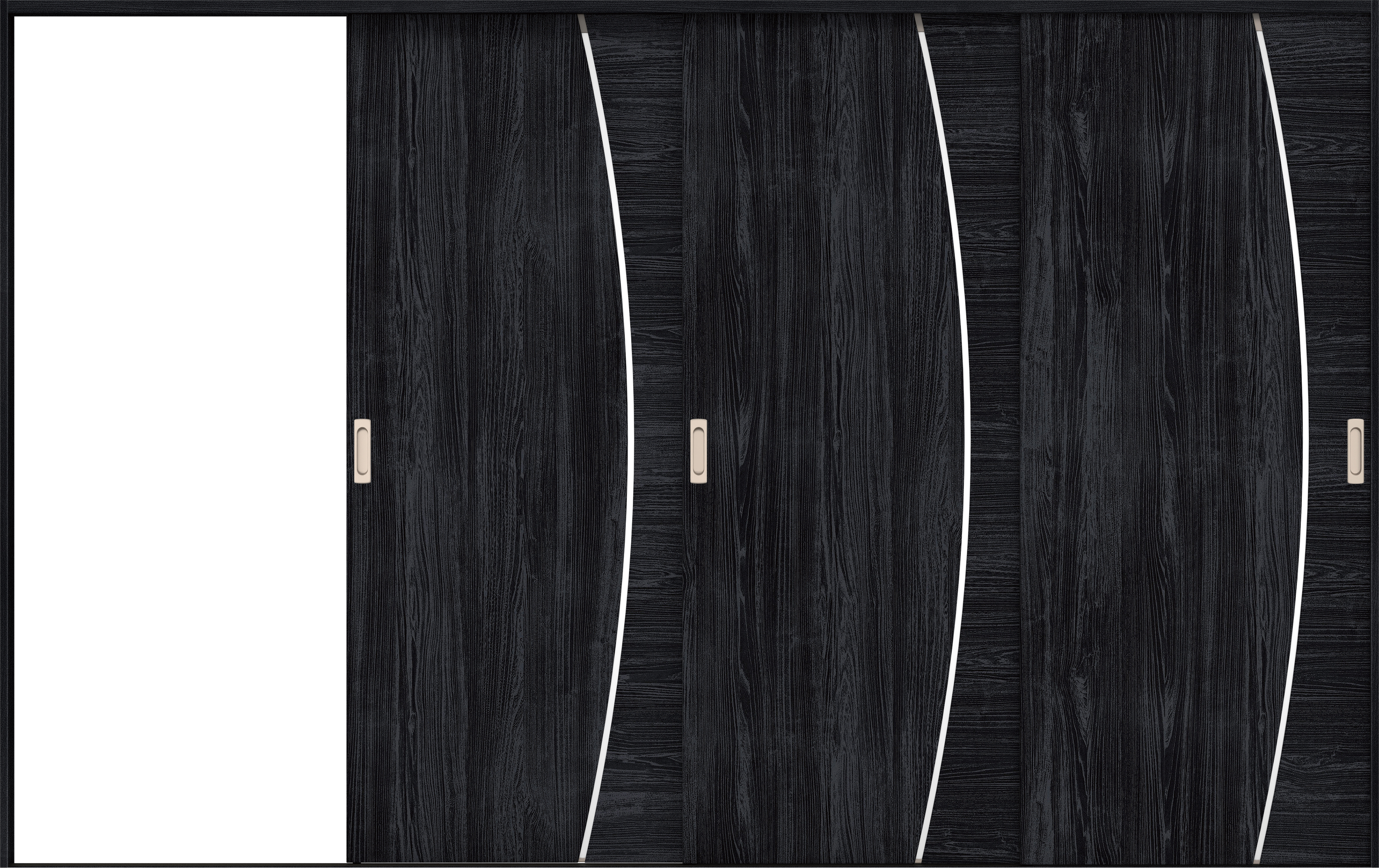 リビングドア　イエリア　引戸・３枚片引　扉セット　Ｋ４デザイン　３２２９幅用　２０００高　〈モスブラック柄〉　左引用　錠なし　ラクラクローズ付