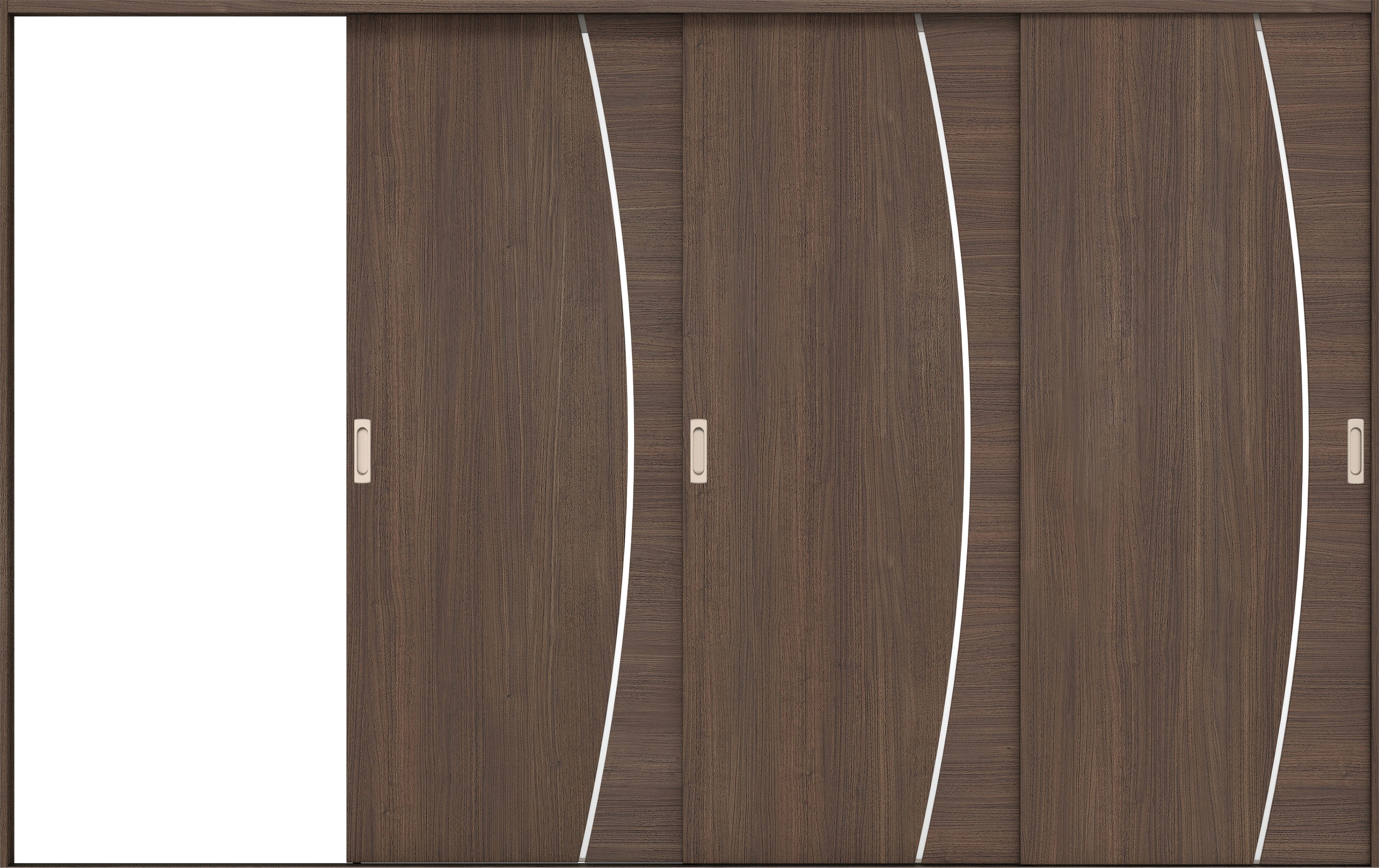 リビングドア　イエリア　引戸・３枚片引　扉セット　Ｋ４デザイン　３２２９幅用　２０００高　〈ダルブラウン柄〉　左引用　錠なし　ラクラクローズ付