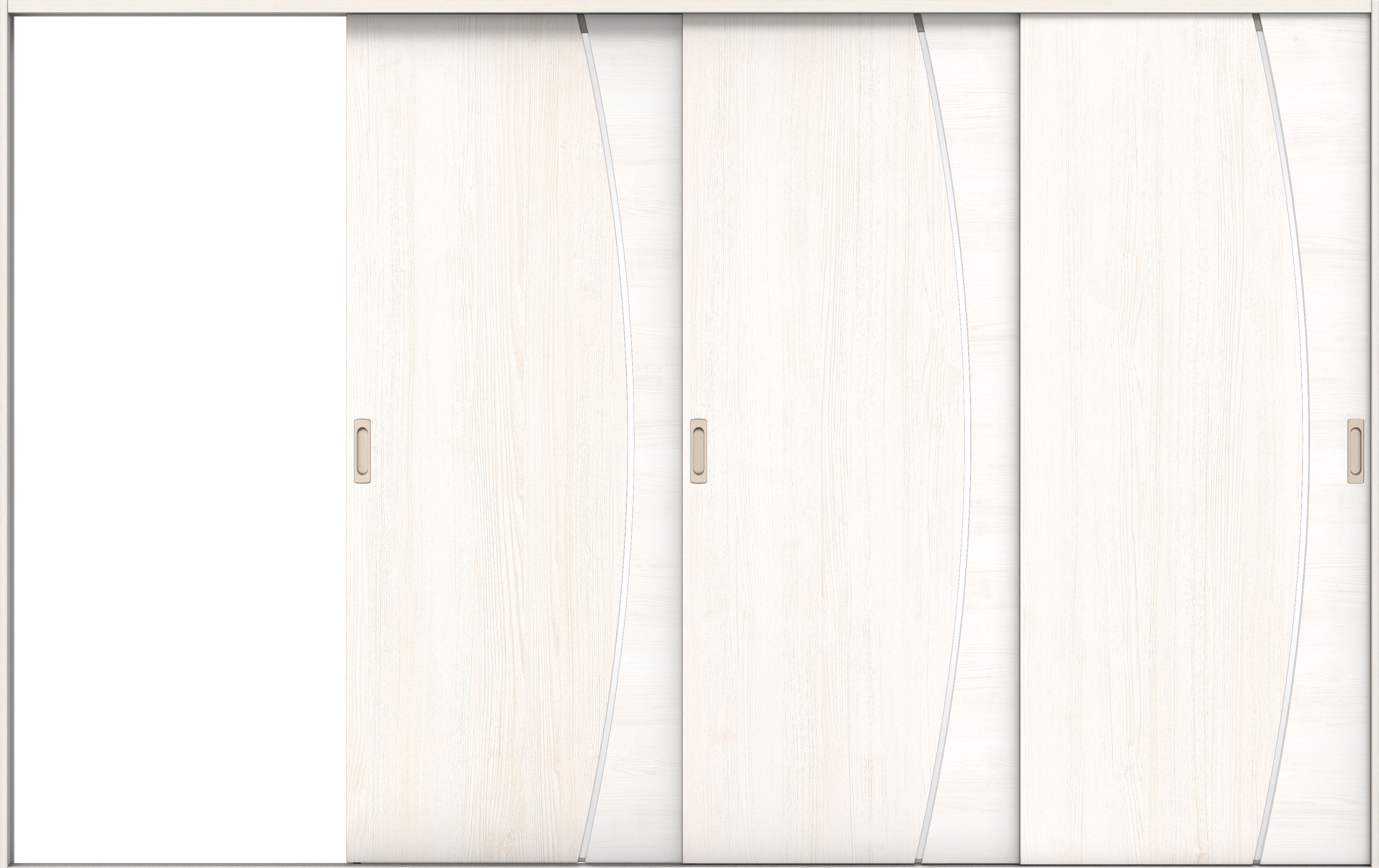 リビングドア　イエリア　引戸・３枚片引　扉セット　Ｋ４デザイン　３２２９幅用　２０００高　〈ネオホワイト柄〉　左引用　錠なし　ラクラクローズ付