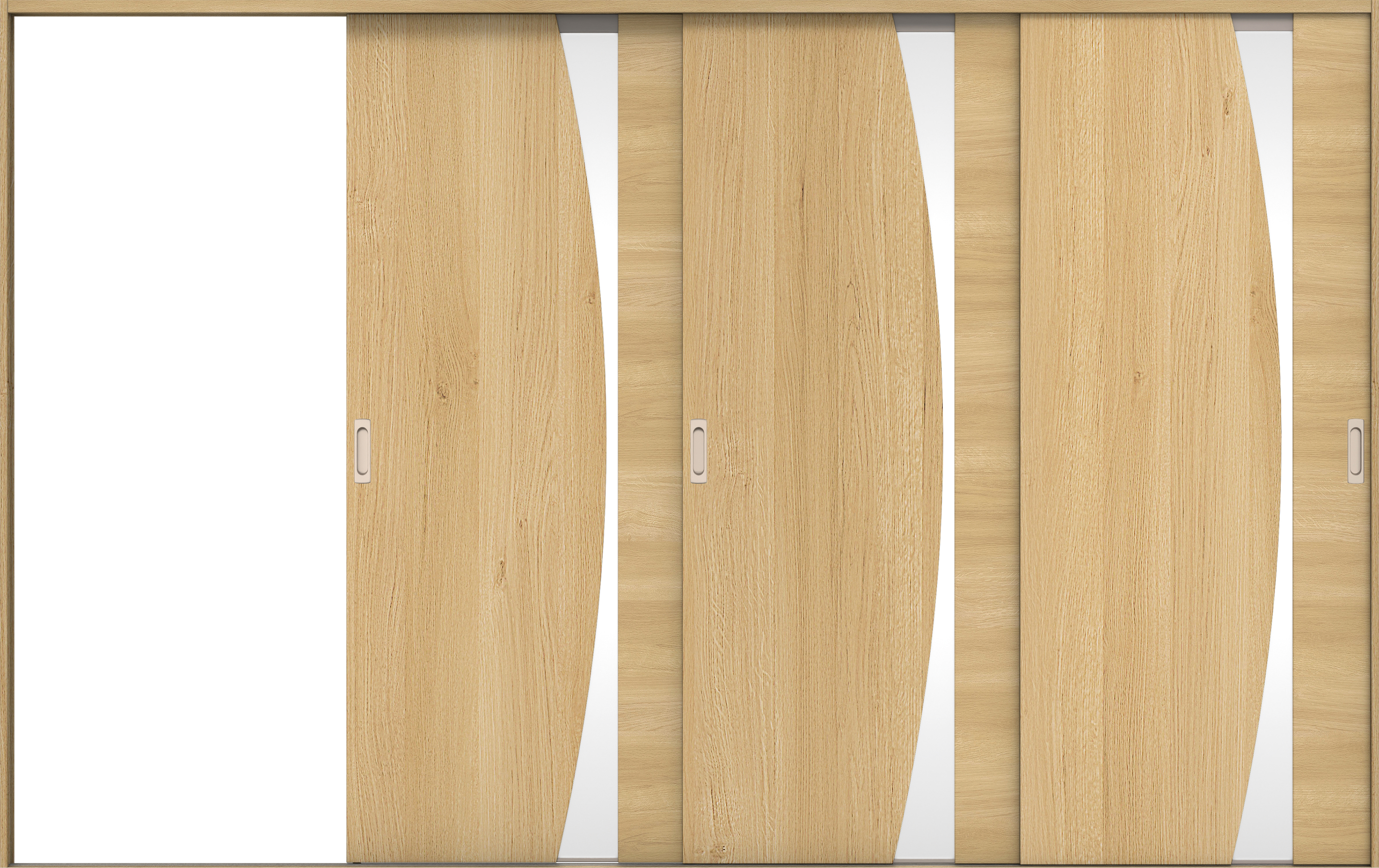 リビングドア　イエリア　引戸・３枚片引　扉セット　Ｋ５デザイン　３２２９幅用　２０００高　〈ライトオーカー柄〉　左引用　錠なし　ラクラクローズ付