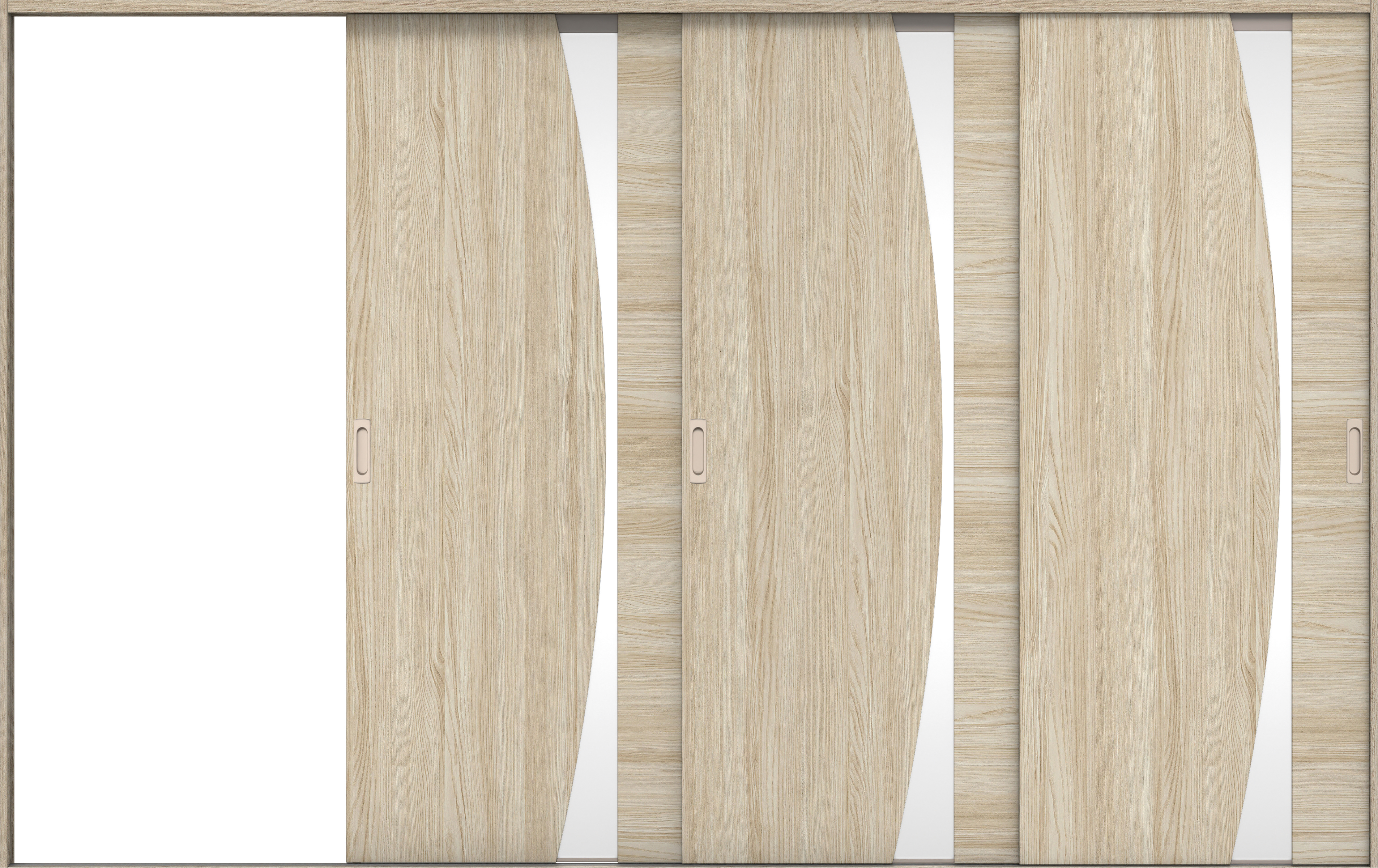 リビングドア　イエリア　引戸・３枚片引　扉セット　Ｋ５デザイン　３２２９幅用　２０００高　〈ソフトグレージュ柄〉　左引用　錠なし　ラクラクローズ付