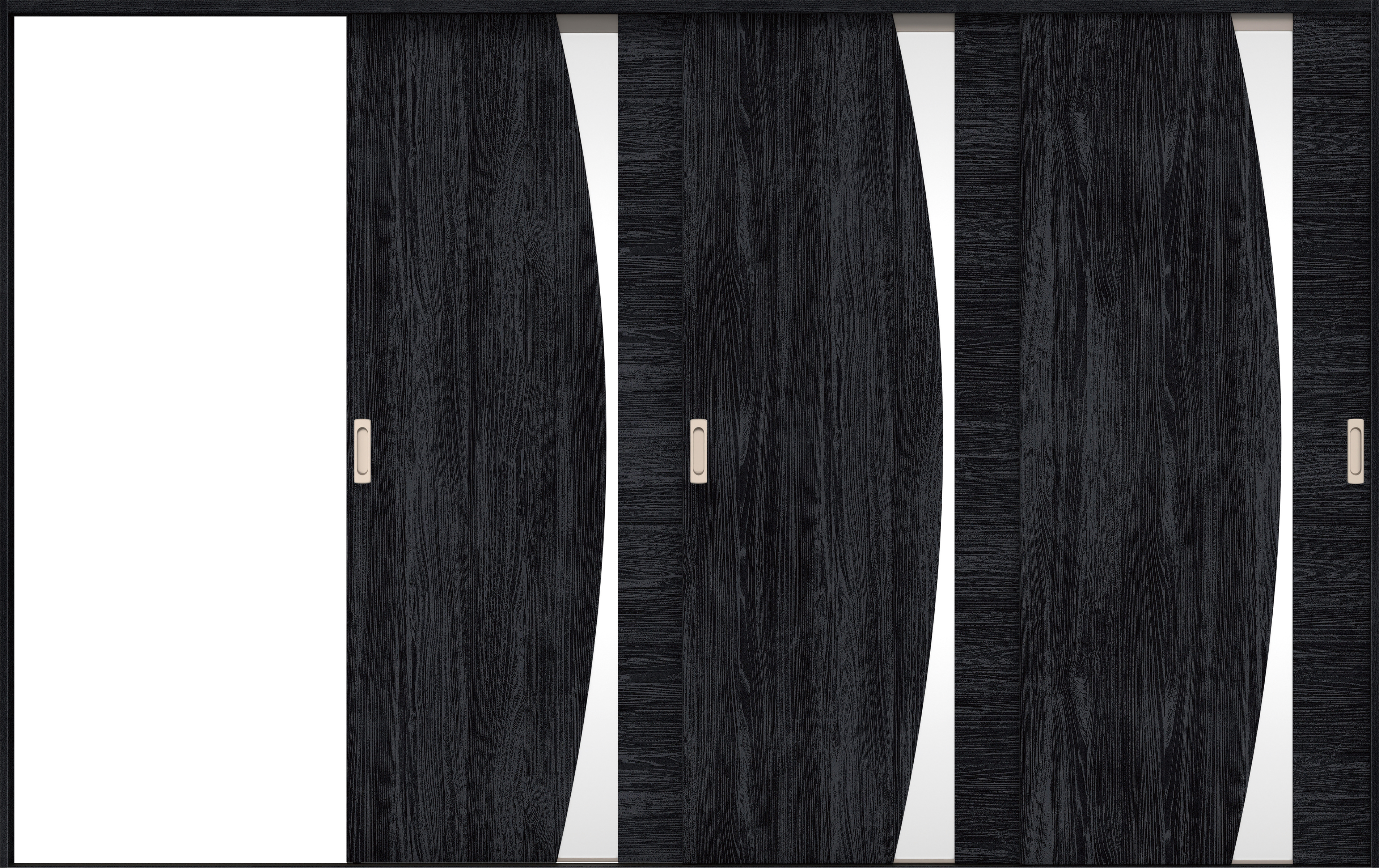 リビングドア　イエリア　引戸・３枚片引　扉セット　Ｋ５デザイン　３２２９幅用　２０００高　〈モスブラック柄〉　左引用　錠なし　ラクラクローズ付