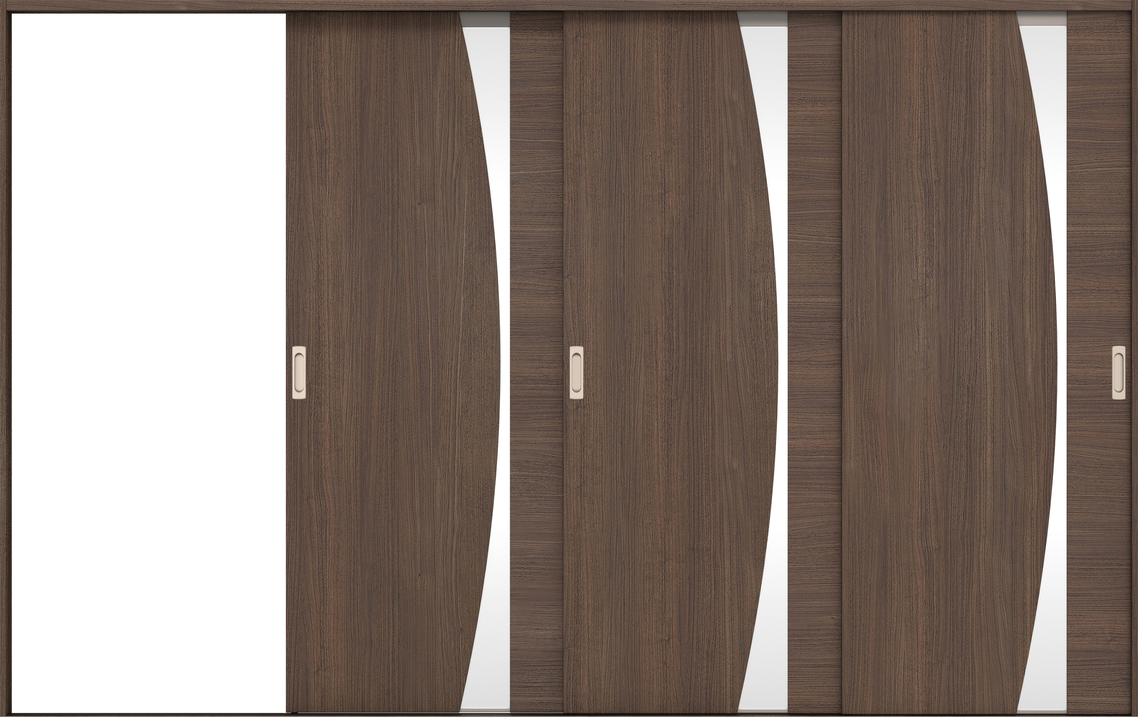 リビングドア　イエリア　引戸・３枚片引　扉セット　Ｋ５デザイン　３２２９幅用　２０００高　〈ダルブラウン柄〉　左引用　錠なし　ラクラクローズ付