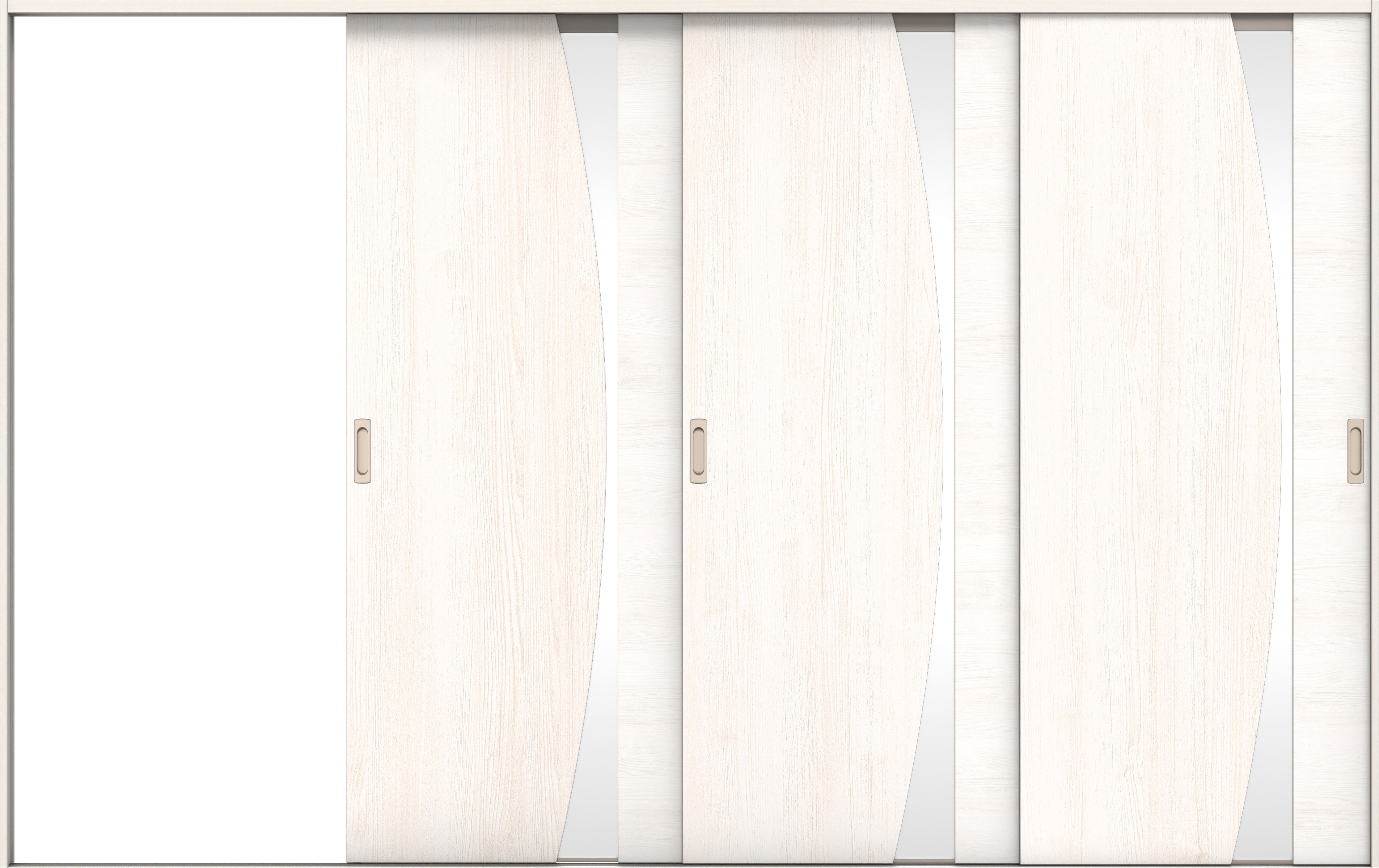 リビングドア　イエリア　引戸・３枚片引　扉セット　Ｋ５デザイン　３２２９幅用　２０００高　〈ネオホワイト柄〉　左引用　錠なし　ラクラクローズ付