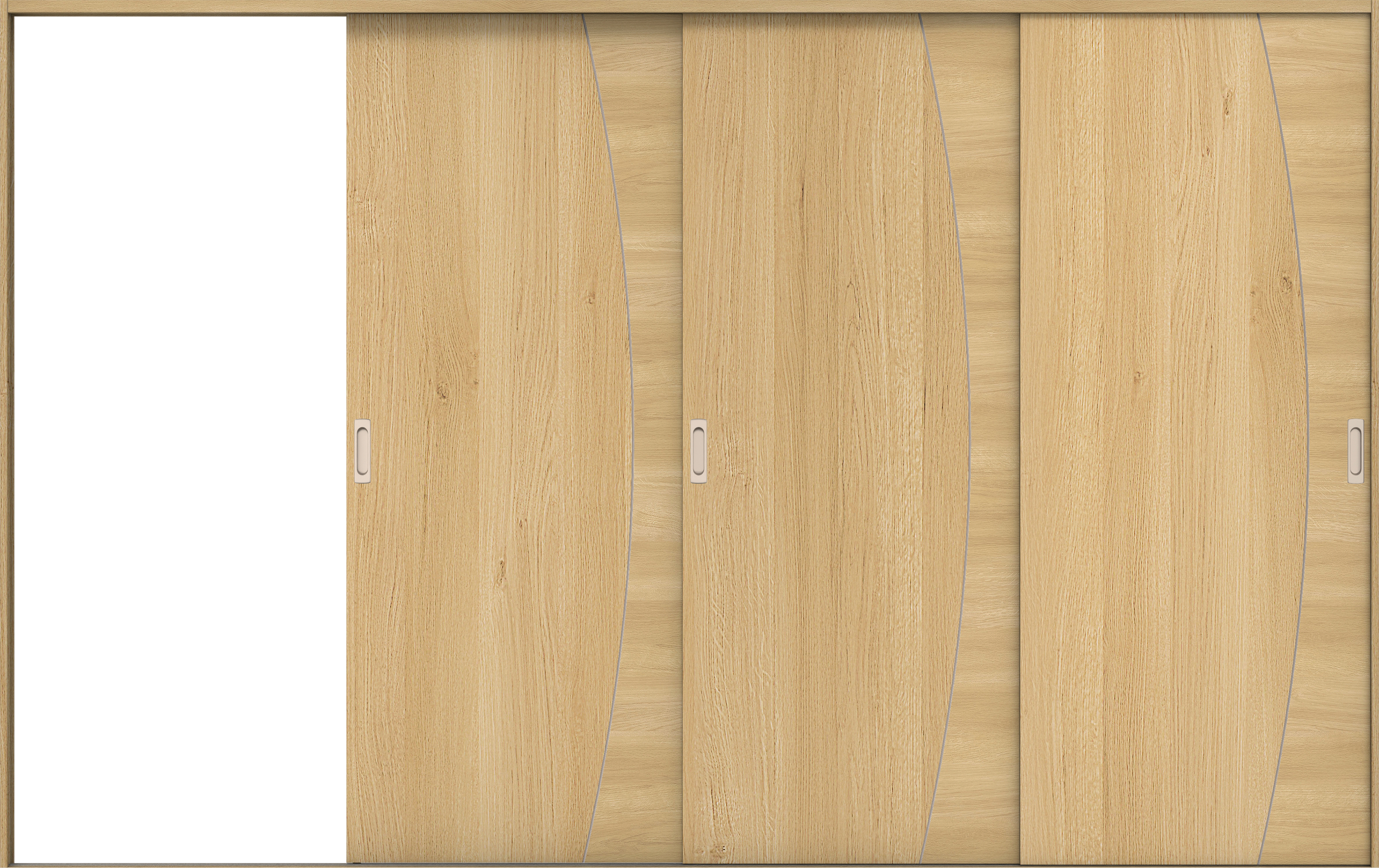 リビングドア　イエリア　引戸・３枚片引　扉セット　Ｋ６デザイン　３２２９幅用　２０００高　〈ライトオーカー柄〉　左引用　錠なし　ラクラクローズ付