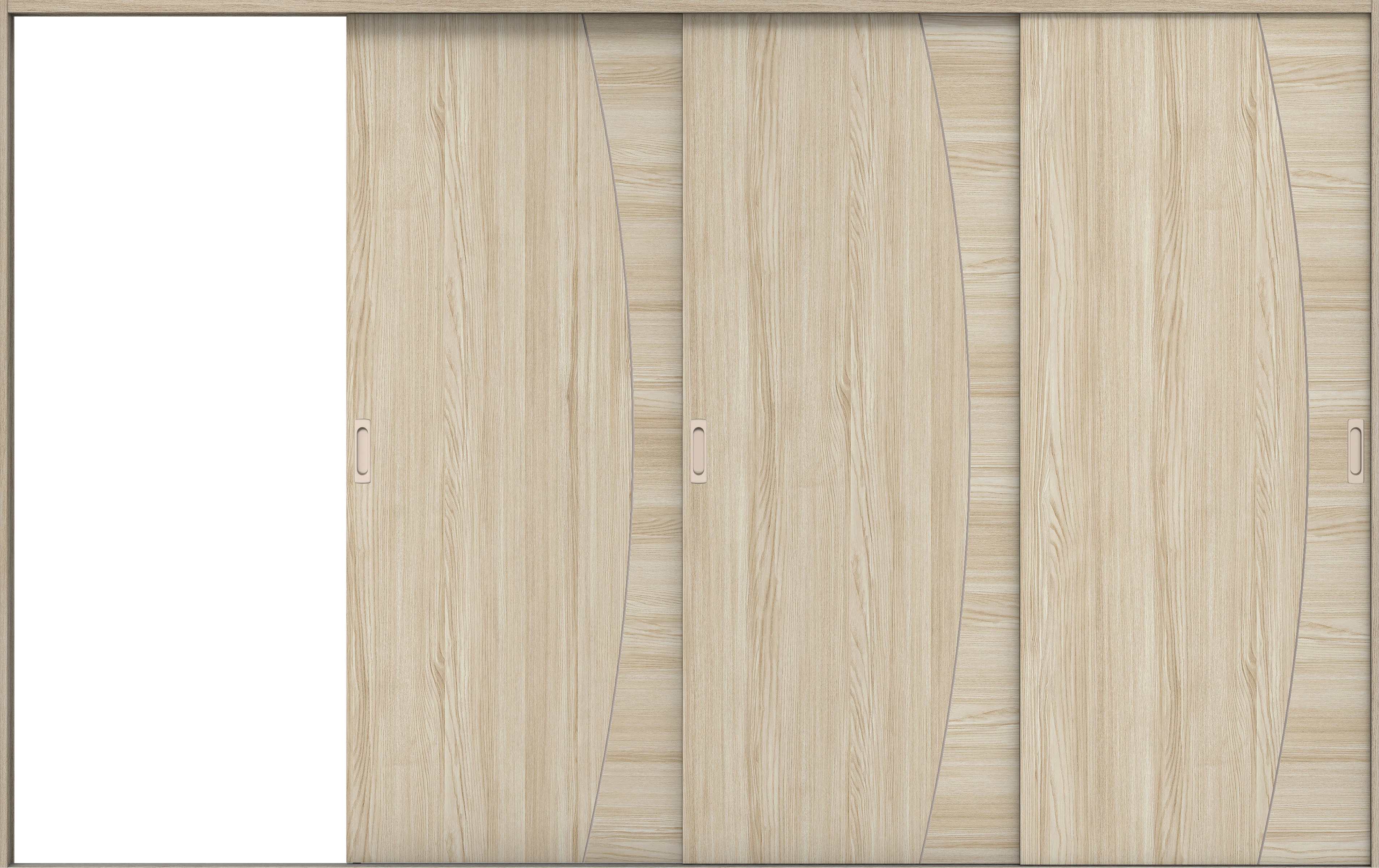 リビングドア　イエリア　引戸・３枚片引　扉セット　Ｋ６デザイン　３２２９幅用　２０００高　〈ソフトグレージュ柄〉　左引用　錠なし　ラクラクローズ付