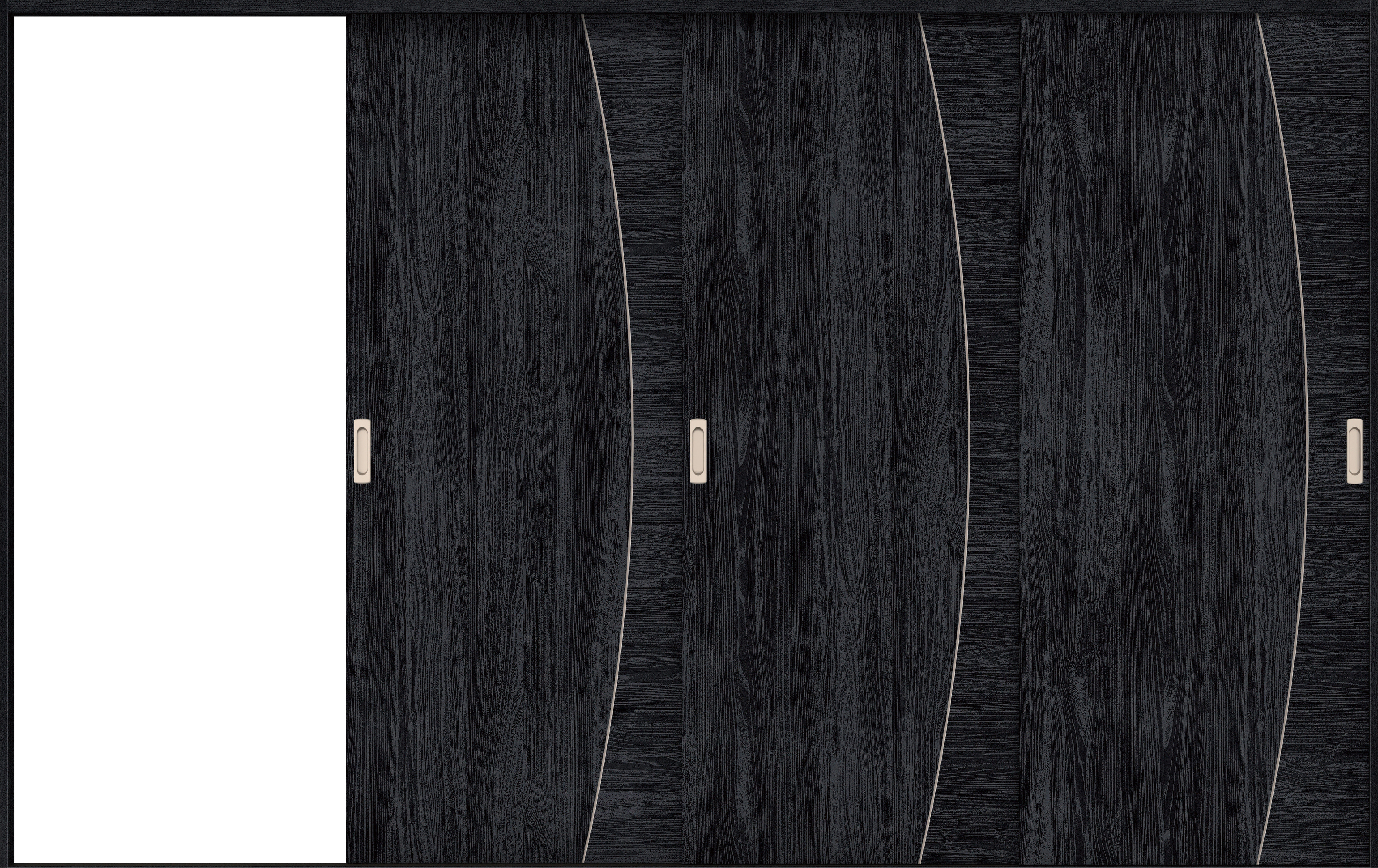 リビングドア　イエリア　引戸・３枚片引　扉セット　Ｋ６デザイン　３２２９幅用　２０００高　〈モスブラック柄〉　左引用　錠なし　ラクラクローズ付