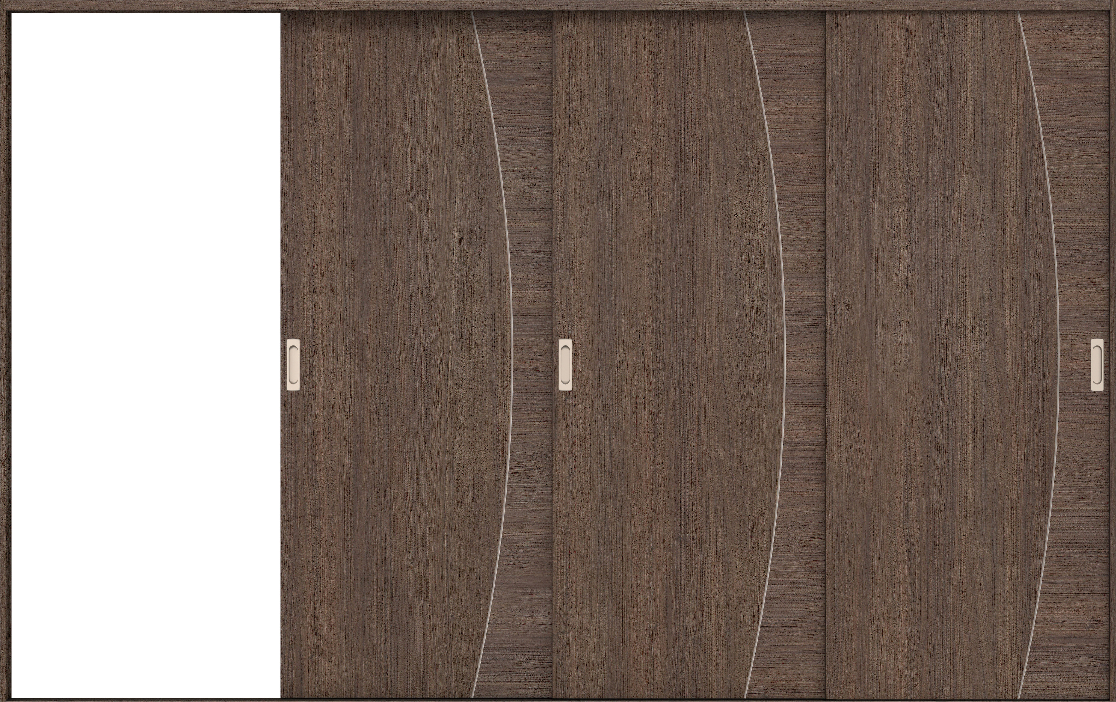 リビングドア　イエリア　引戸・３枚片引　扉セット　Ｋ６デザイン　３２２９幅用　２０００高　〈ダルブラウン柄〉　左引用　錠なし　ラクラクローズ付