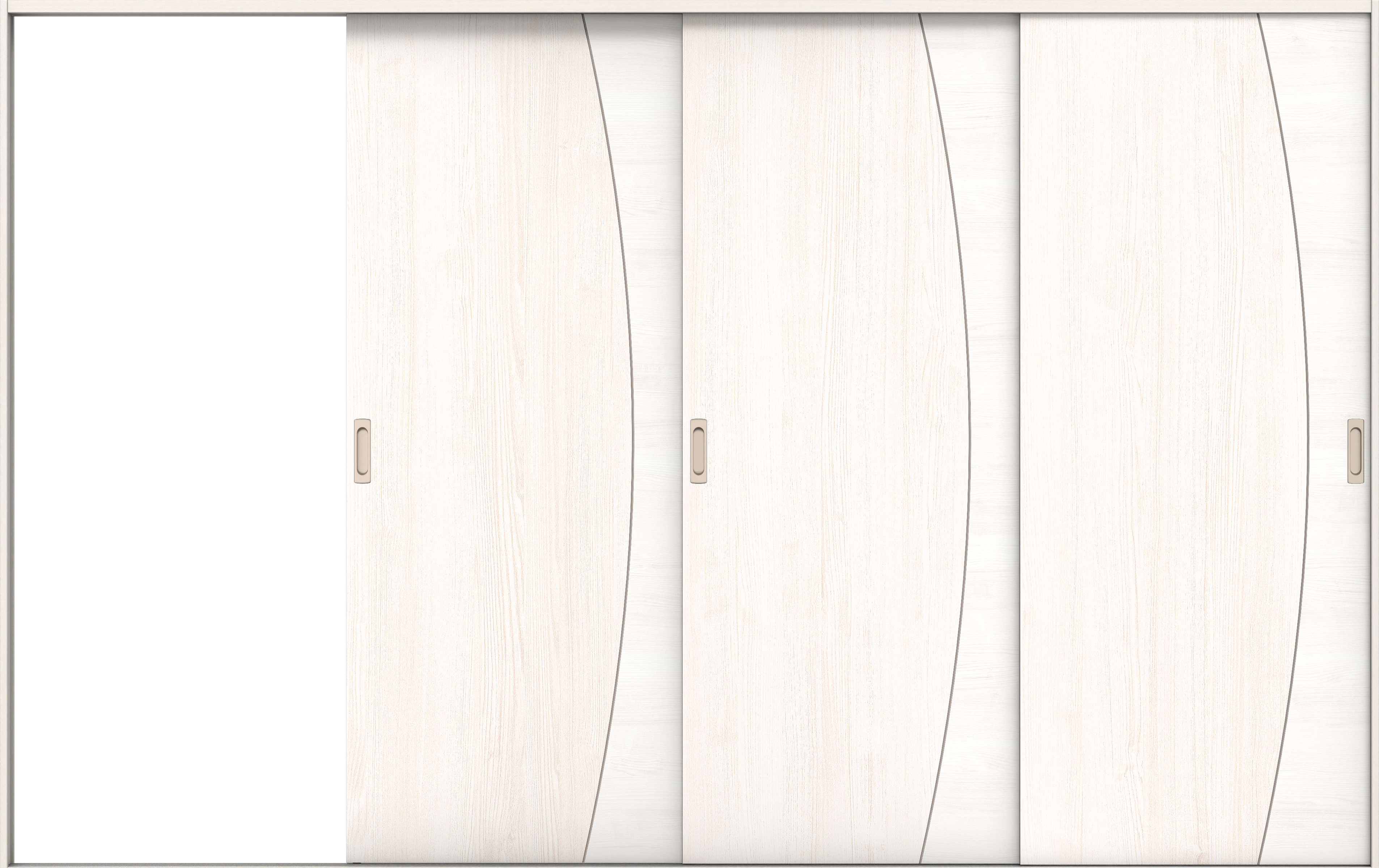 リビングドア　イエリア　引戸・３枚片引　扉セット　Ｋ６デザイン　３２２９幅用　２０００高　〈ネオホワイト柄〉　左引用　錠なし　ラクラクローズ付