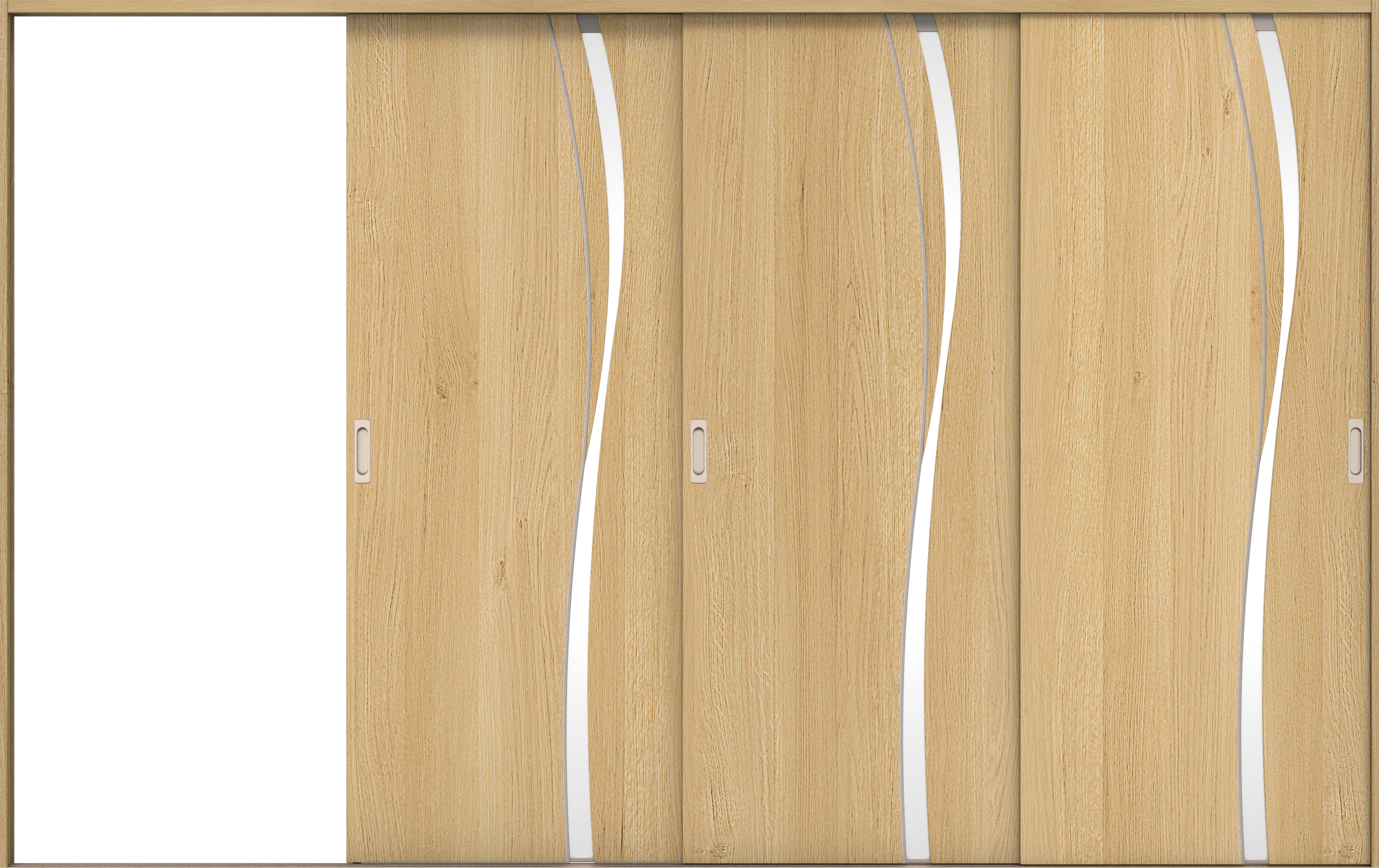 リビングドア　イエリア　引戸・３枚片引　扉セット　Ｋ７デザイン　３２２９幅用　２０００高　〈ライトオーカー柄〉　左引用　錠なし　ラクラクローズ付