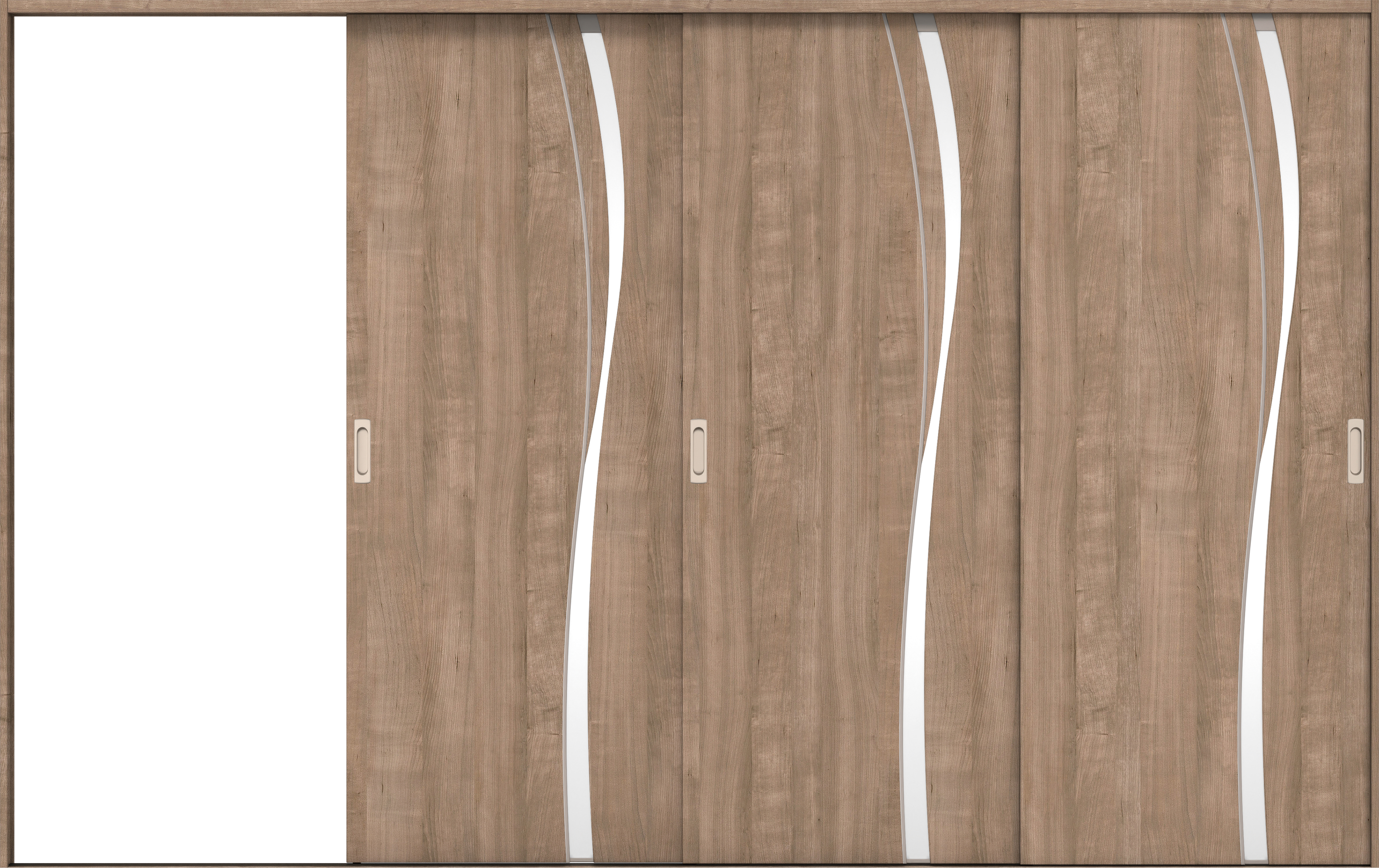 リビングドア　イエリア　引戸・３枚片引　扉セット　Ｋ７デザイン　３２２９幅用　２０００高　〈トープグレー柄〉　左引用　錠なし　ラクラクローズ付