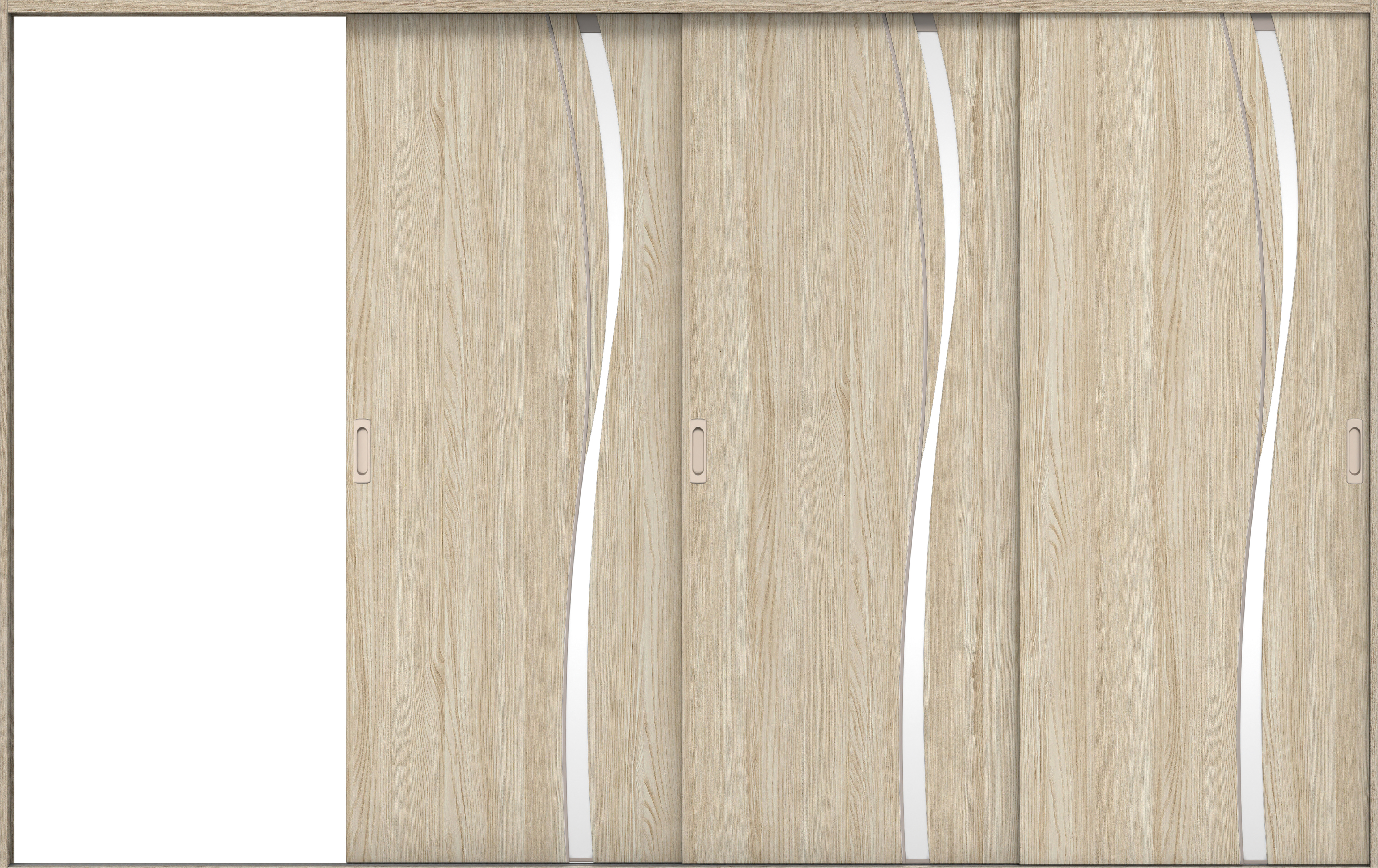 リビングドア　イエリア　引戸・３枚片引　扉セット　Ｋ７デザイン　３２２９幅用　２０００高　〈ソフトグレージュ柄〉　左引用　錠なし　ラクラクローズ付